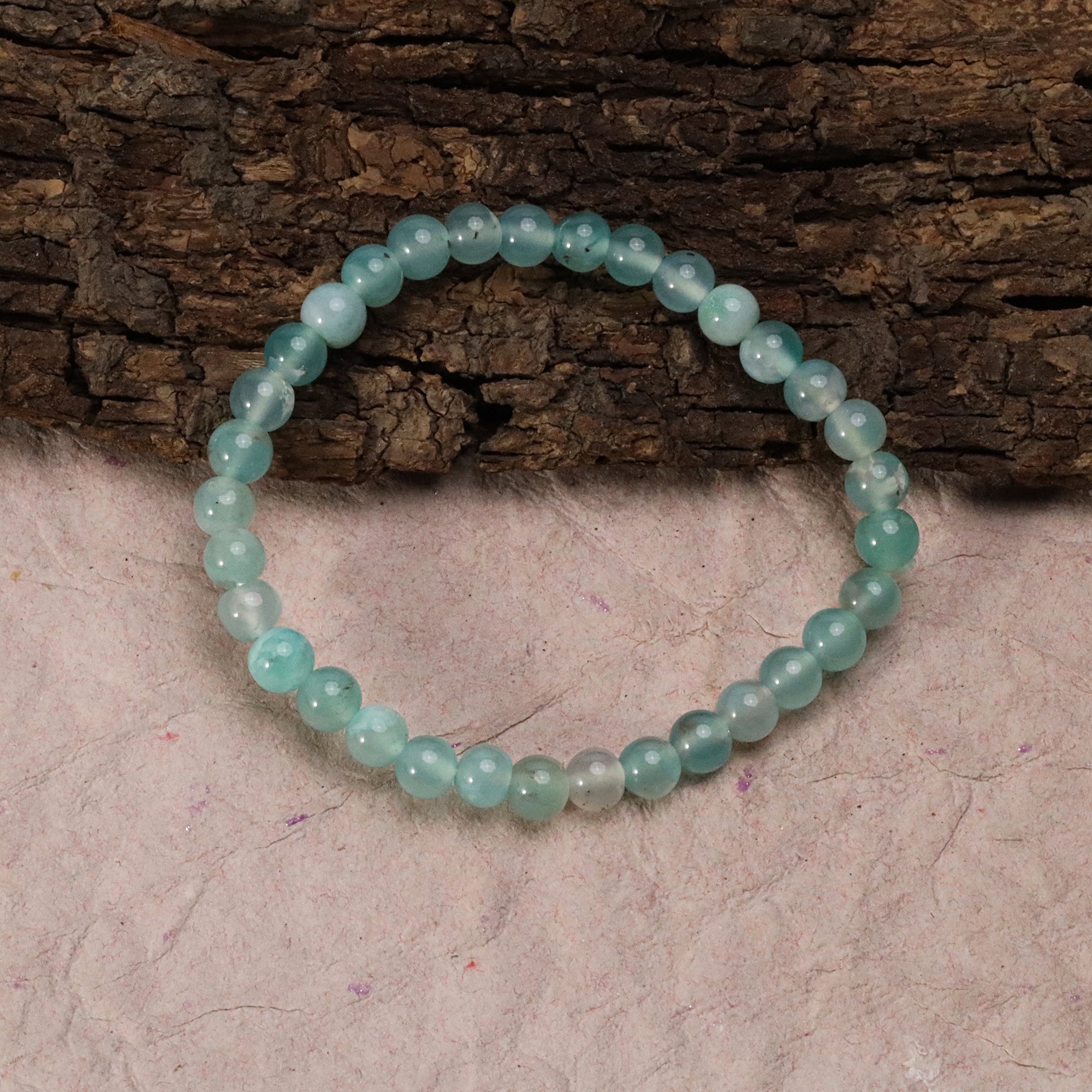 Natural Blue Chalcedony Round Bead Bracelet Handmade Gemstone Stretch Jewelry 55 Ct