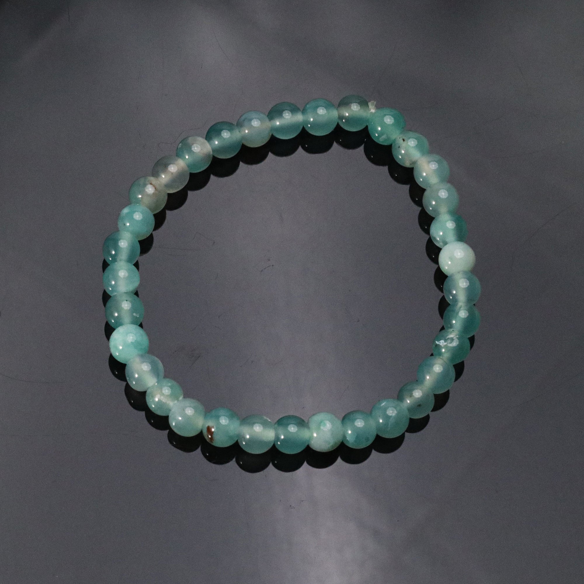 Natural Blue Chalcedony Round Bead Bracelet Handmade Gemstone Stretch Jewelry 55 Ct