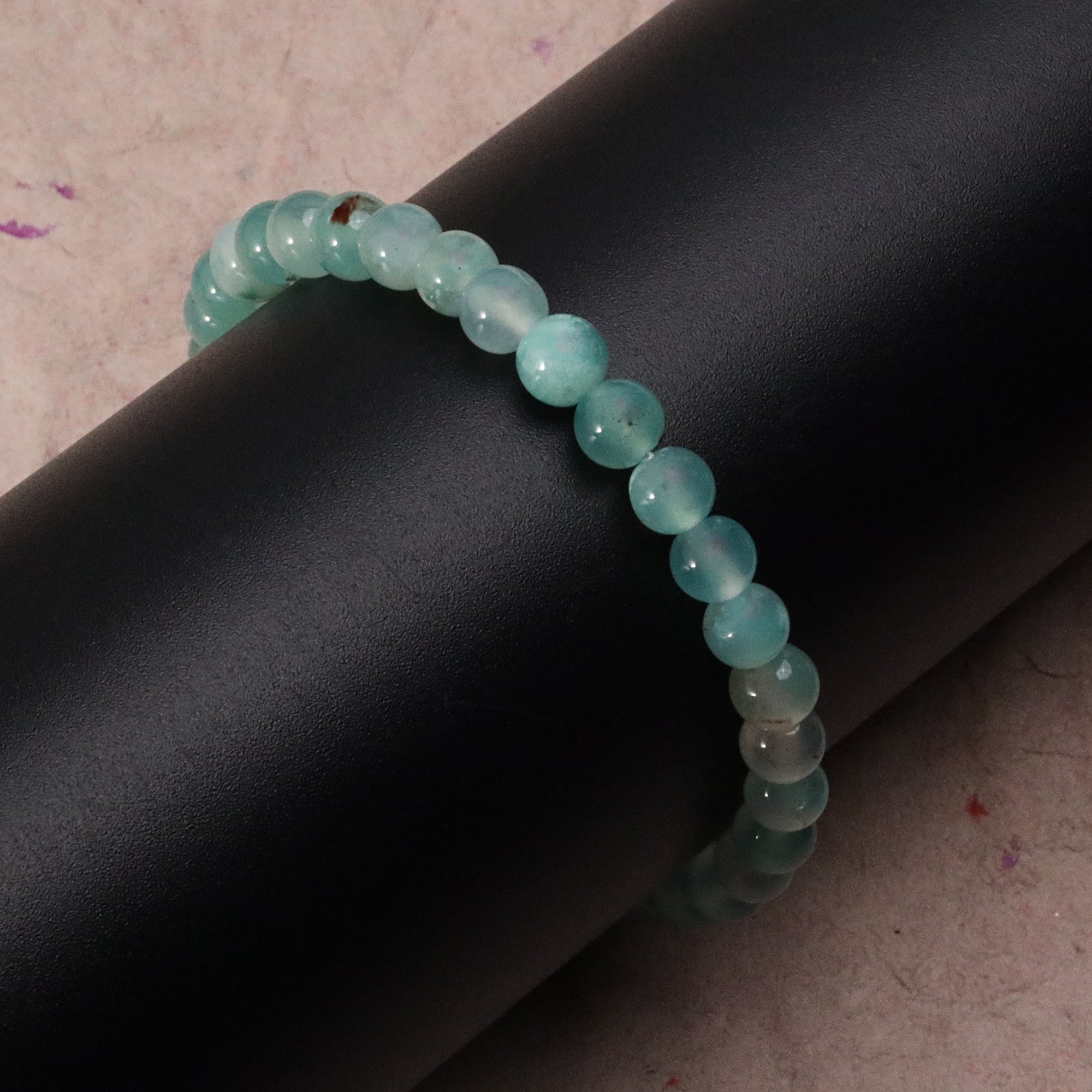 Natural Blue Chalcedony Round Bead Bracelet Handmade Gemstone Stretch Jewelry 55 Ct