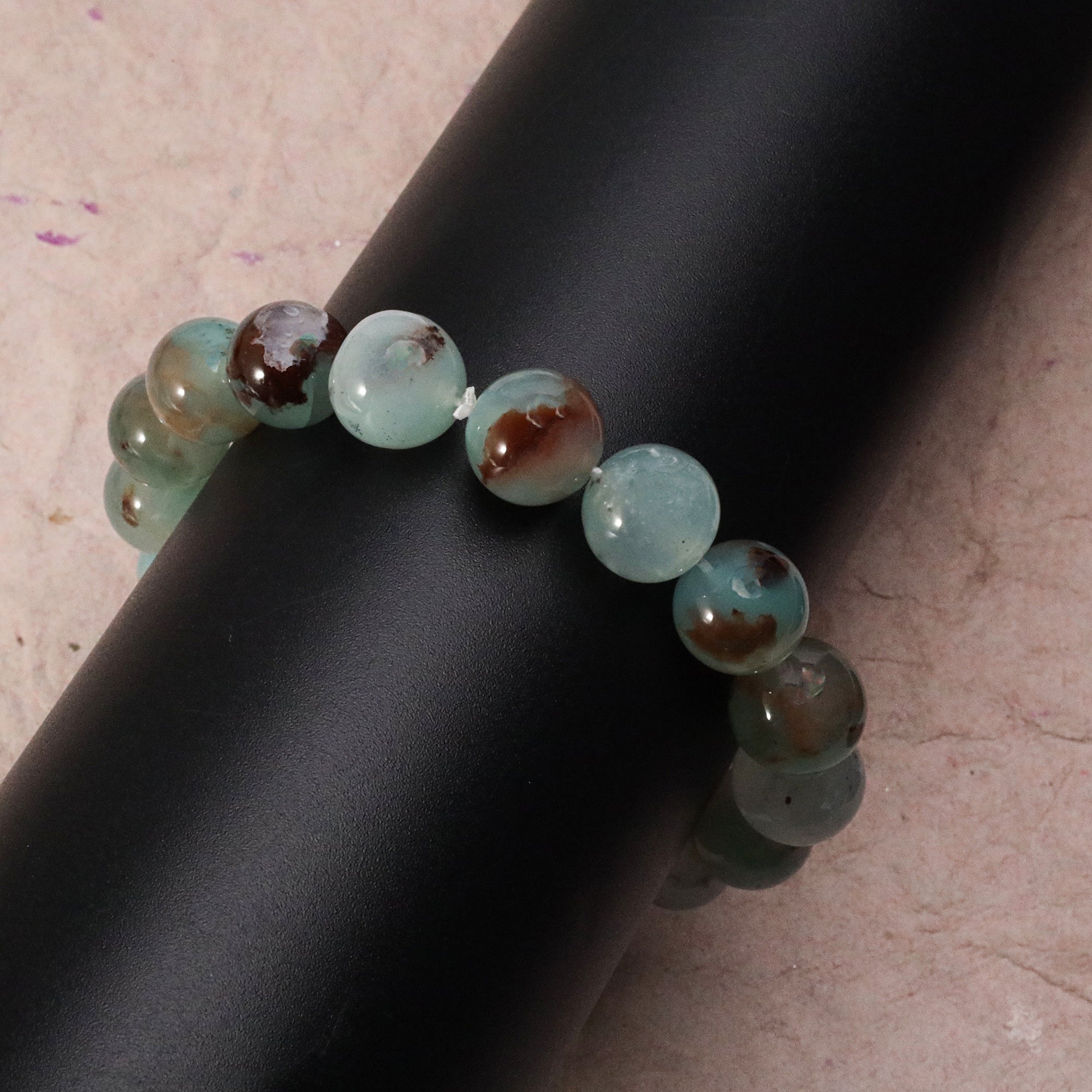 Luxury Aqua Chalcedony Bead Bracelet Genuine Round Gemstone Handmade Jewelry 191 Ct