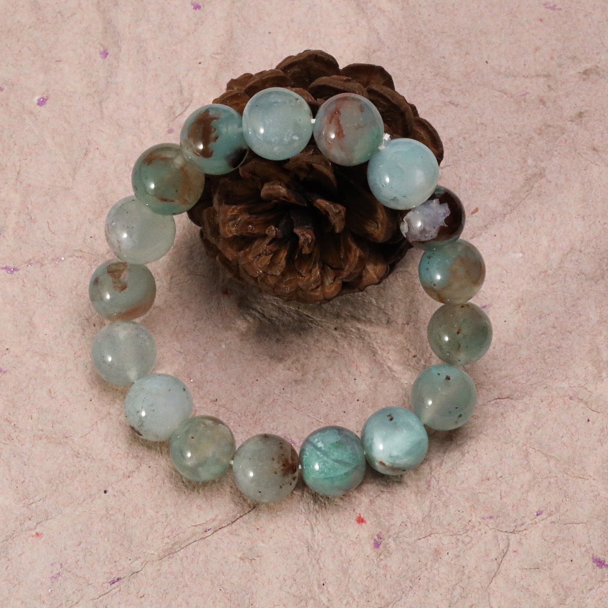 Luxury Aqua Chalcedony Bead Bracelet Genuine Round Gemstone Handmade Jewelry 191 Ct