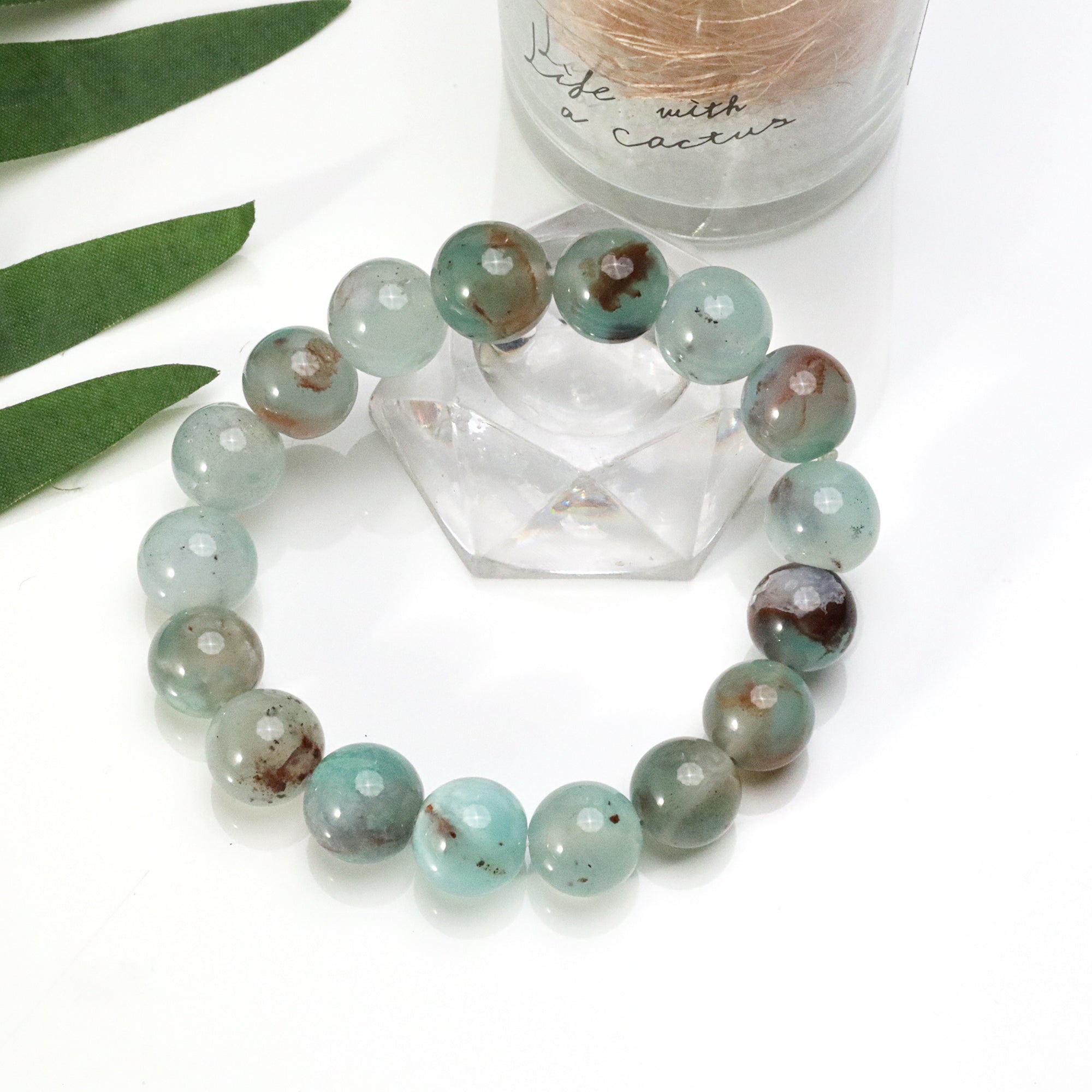 Luxury Aqua Chalcedony Bead Bracelet Genuine Round Gemstone Handmade Jewelry 191 Ct