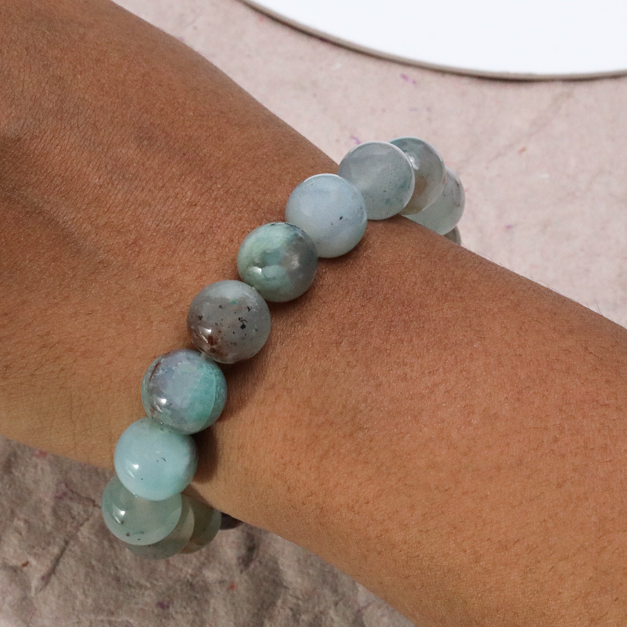 Luxury Aqua Chalcedony Bead Bracelet Genuine Round Gemstone Handmade Jewelry 191 Ct