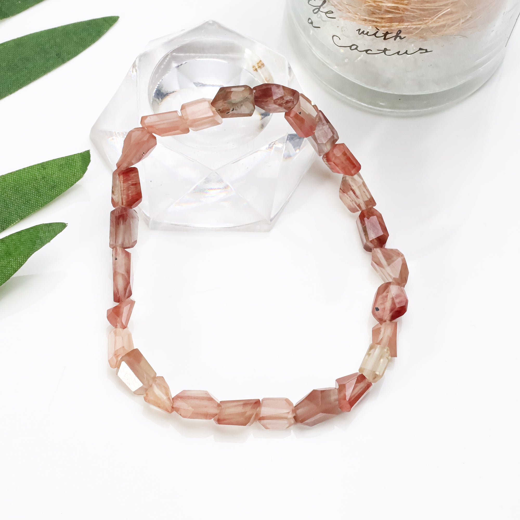 Handmade natural Andesine faceted gemstone tumble bracelet