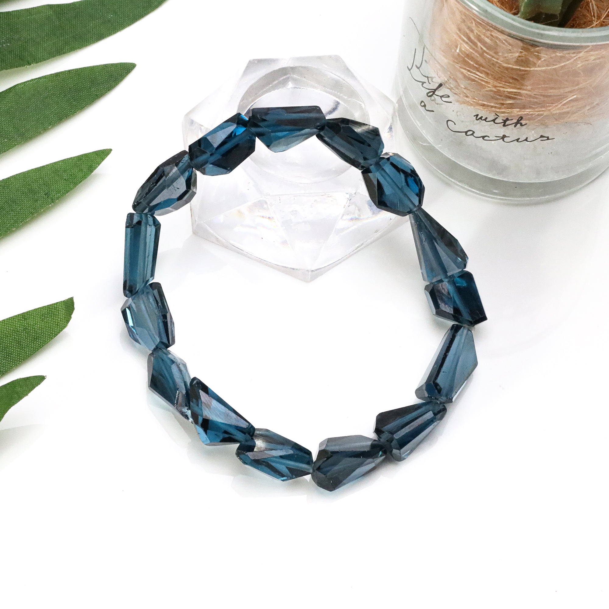 Natural London Blue Topaz Bracelet Faceted Nugget Gemstone Beads Handmade 112 Ct