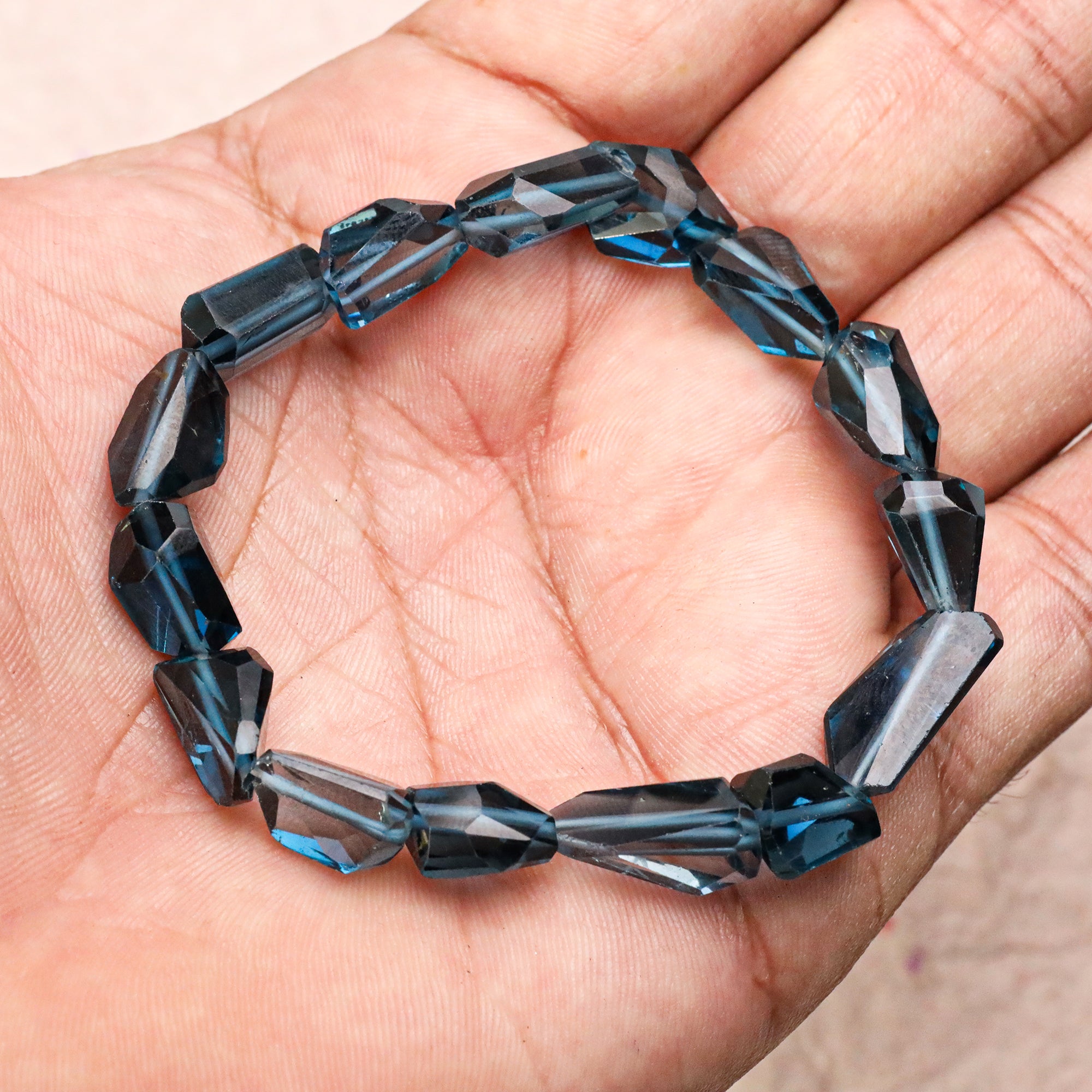 Natural London Blue Topaz Bracelet Faceted Nugget Gemstone Beads Handmade 112 Ct