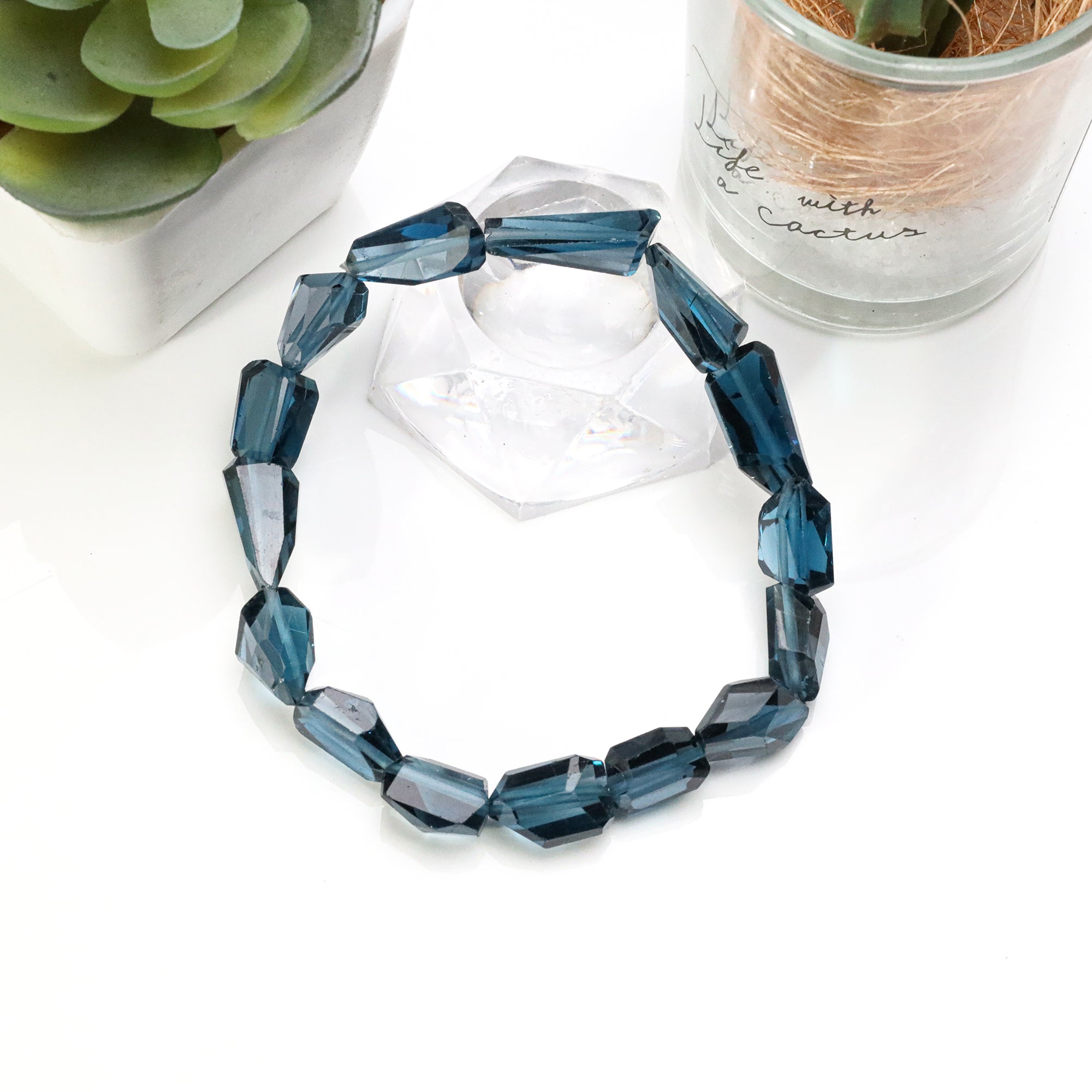 Natural London Blue Topaz Bracelet Faceted Nugget Gemstone Beads Handmade 113 Ct