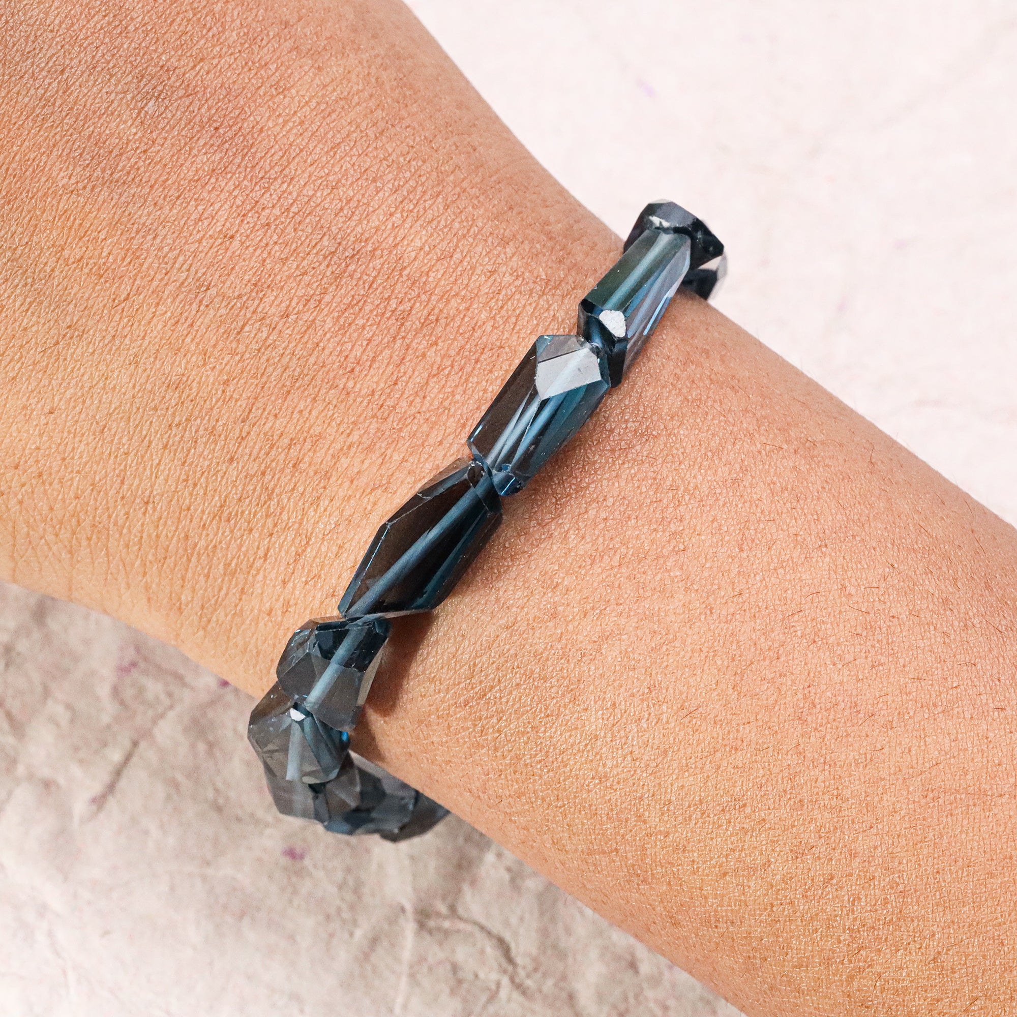 Natural London Blue Topaz Bracelet Faceted Nugget Gemstone Beads Handmade 113 Ct
