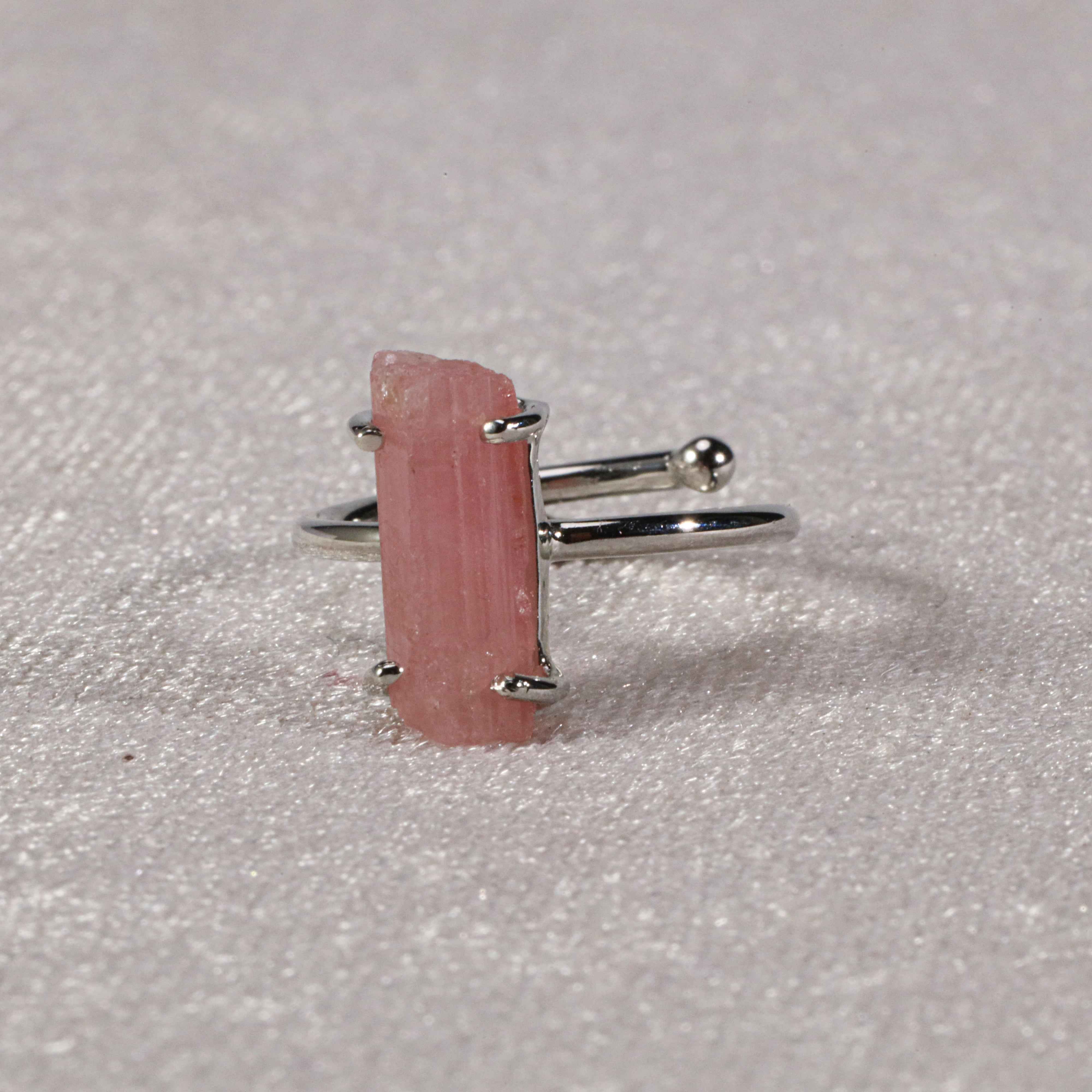 Raw Pink Tourmaline 5x15mm Ring in 925 Sterling Silver Rough Gemstone Handmade Jewelry