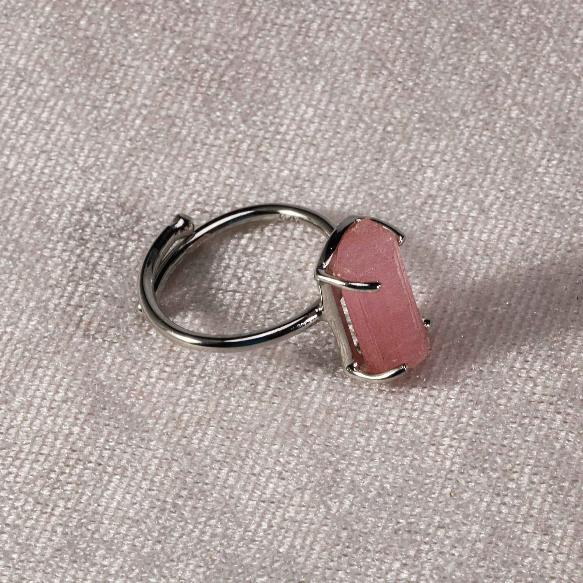 Raw Pink Tourmaline 6x13mm Ring in 925 Sterling Silver Rough Gemstone Handmade October Birthstone Jewelry