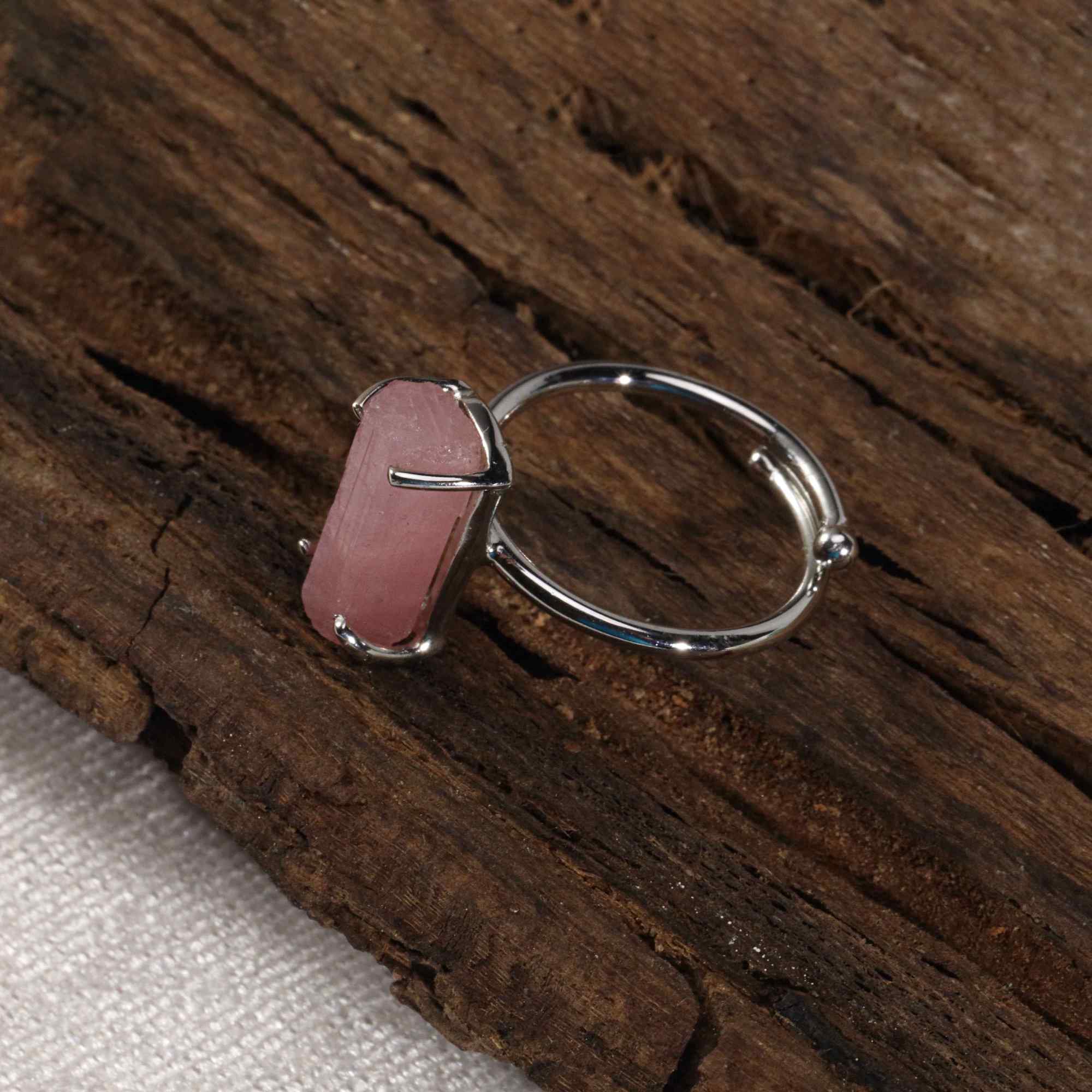 Raw Pink Tourmaline 6x13mm Ring in 925 Sterling Silver Rough Gemstone Handmade October Birthstone Jewelry