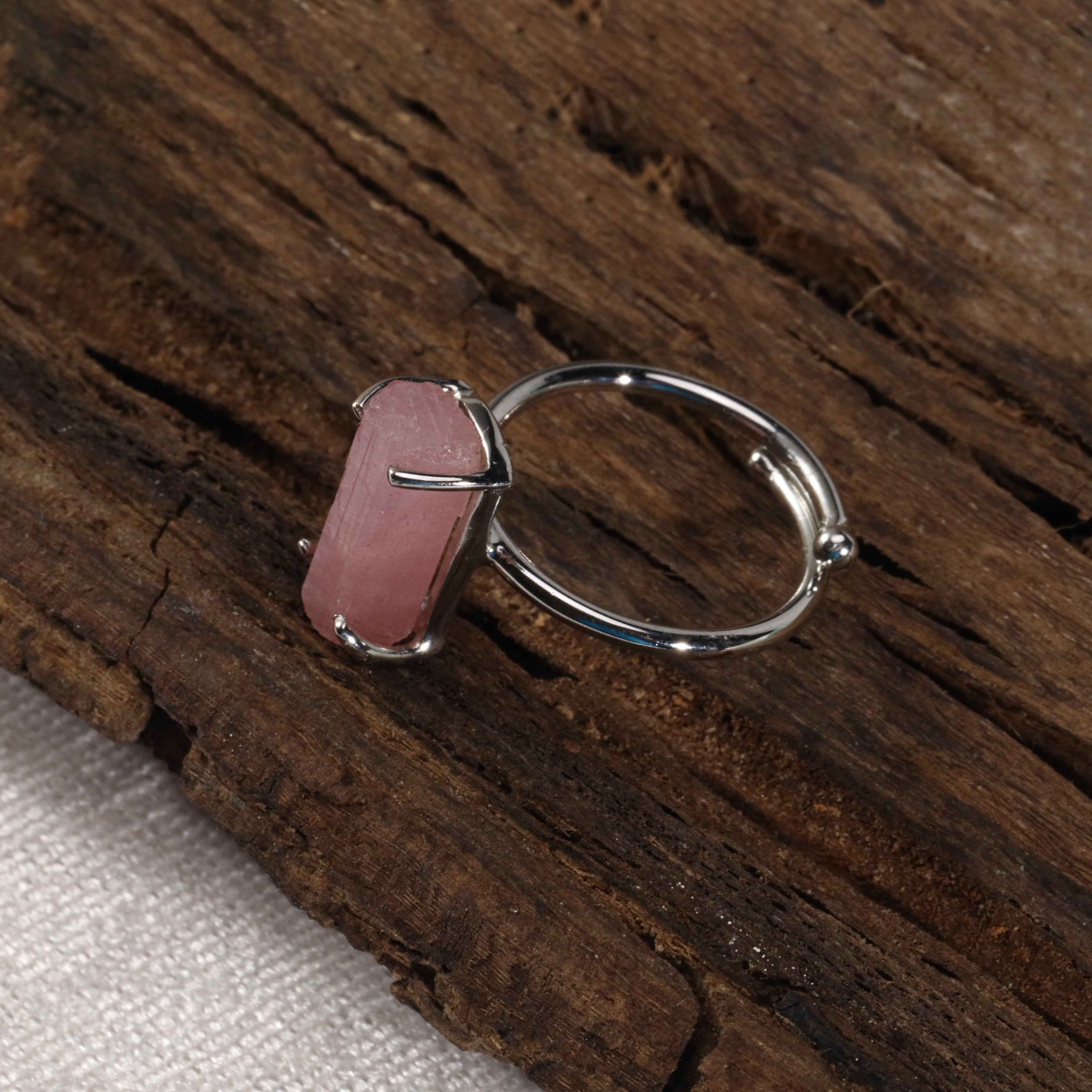 Raw Pink Tourmaline 6x13mm Ring in 925 Sterling Silver Rough Gemstone Handmade October Birthstone Jewelry