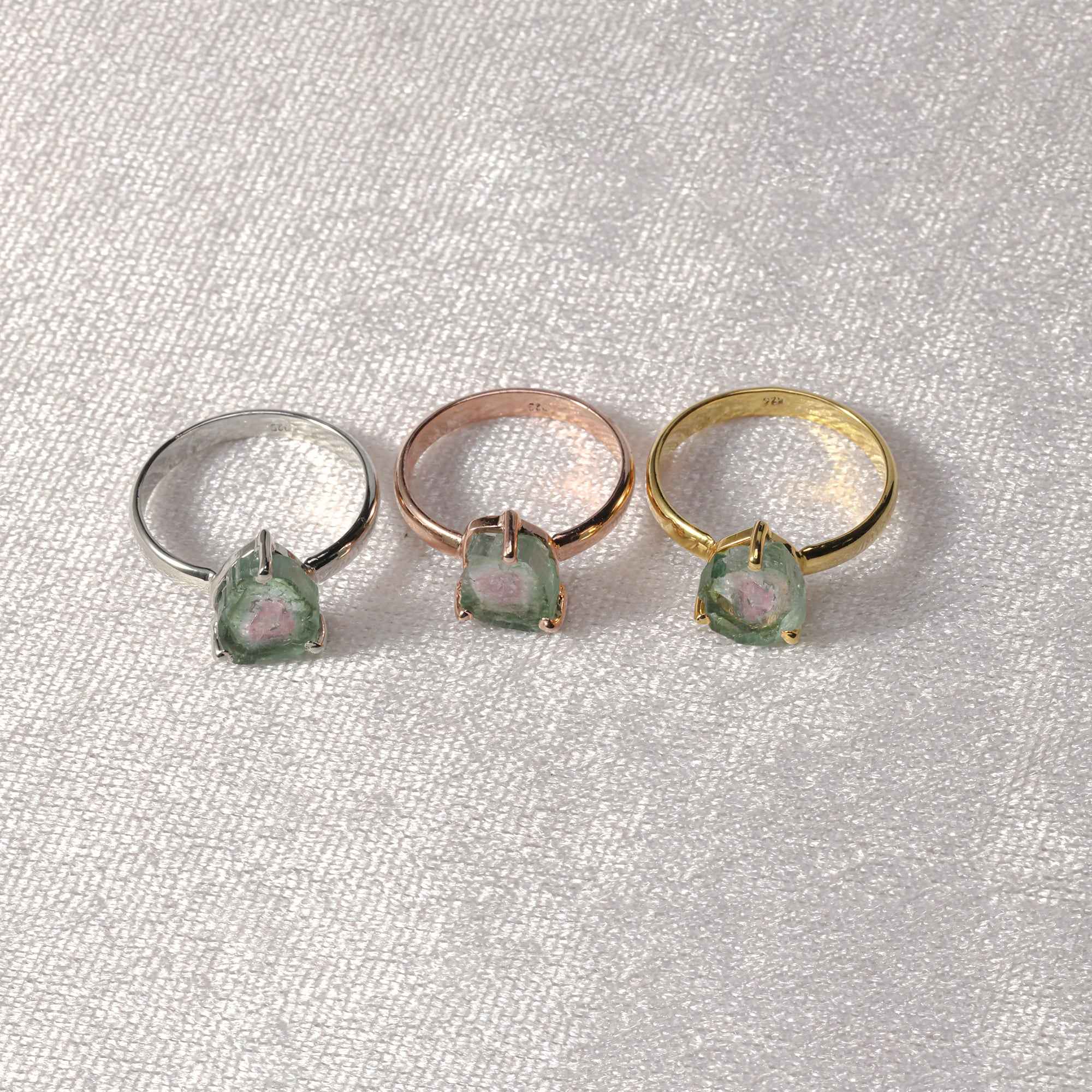 Raw Watermelon Tourmaline 10–15mm Ring in 925 Sterling Silver