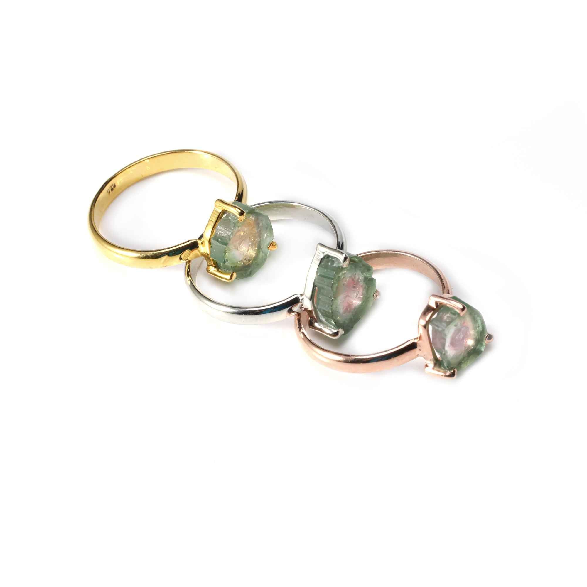 Raw Watermelon Tourmaline 10–15mm Ring in 925 Sterling Silver