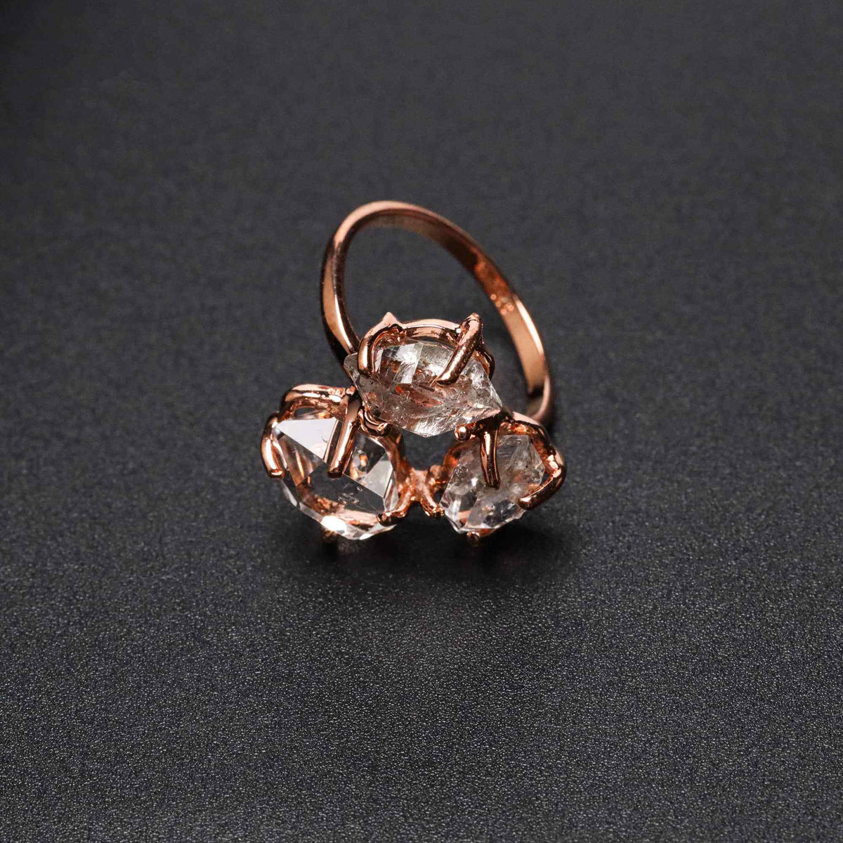 Raw Herkimer Three Stone 10–15mm Ring in 925 Sterling Silver