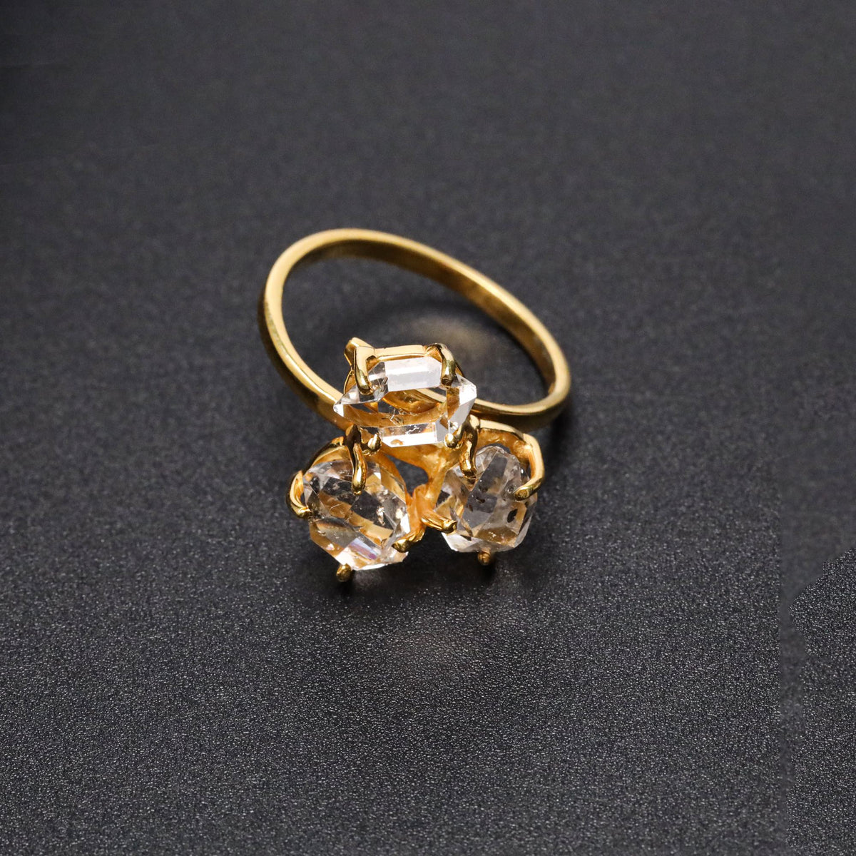 Raw Herkimer Three Stone 10–15mm Ring in 925 Sterling Silver