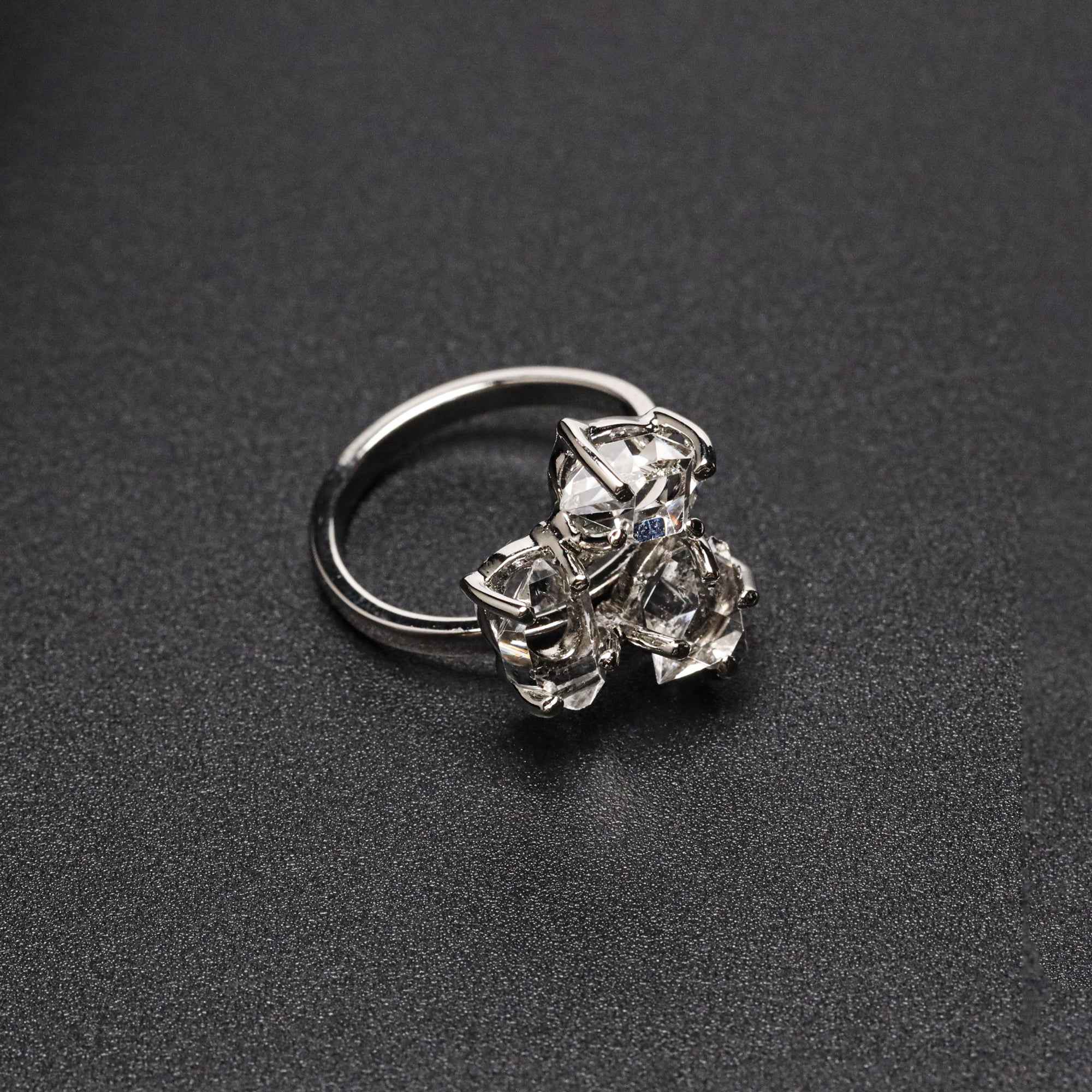 Raw Herkimer Three Stone 10–15mm Ring in 925 Sterling Silver
