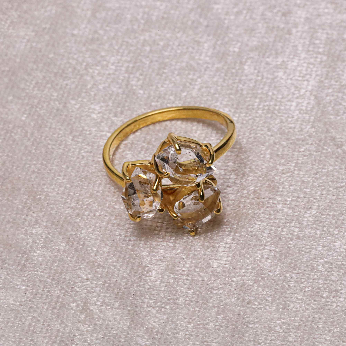 Raw Herkimer Three Stone 10–15mm Ring in 925 Sterling Silver