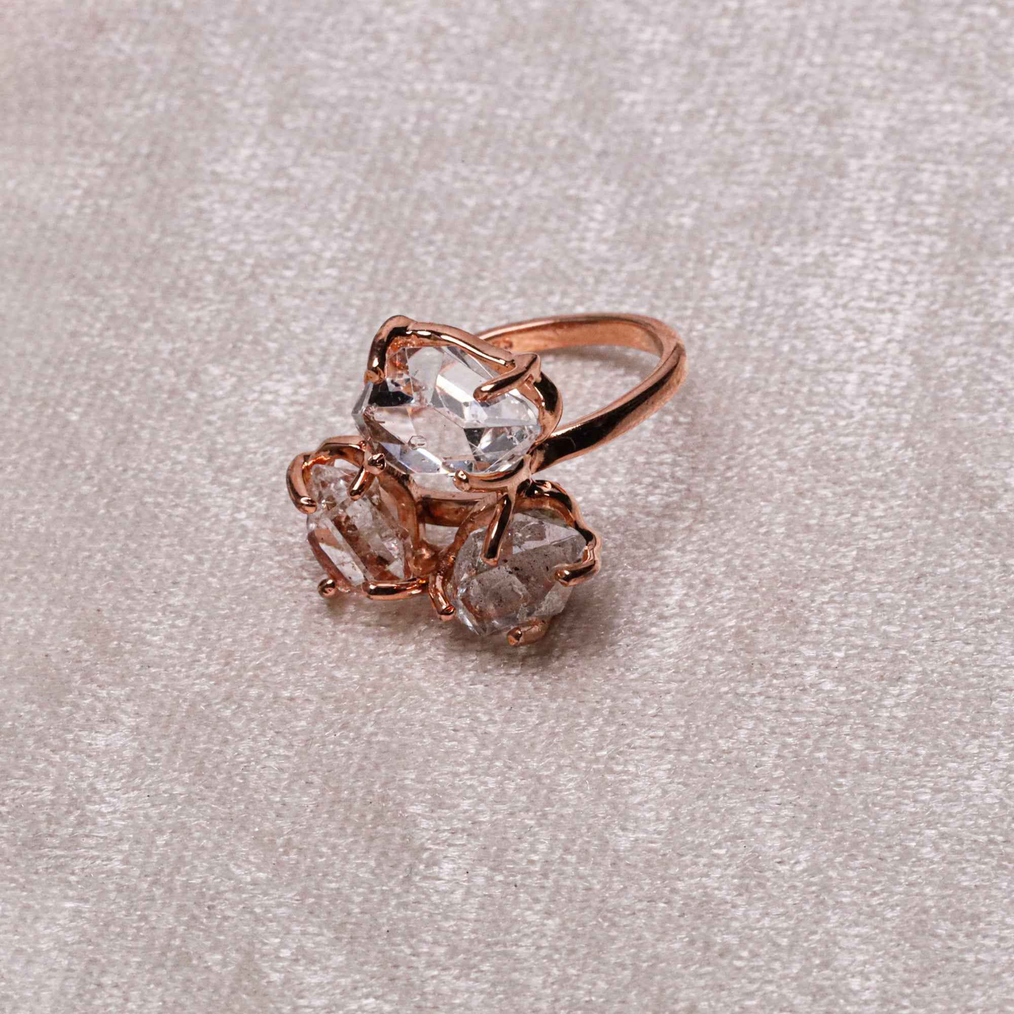 Raw Herkimer Three Stone 10–15mm Ring in 925 Sterling Silver