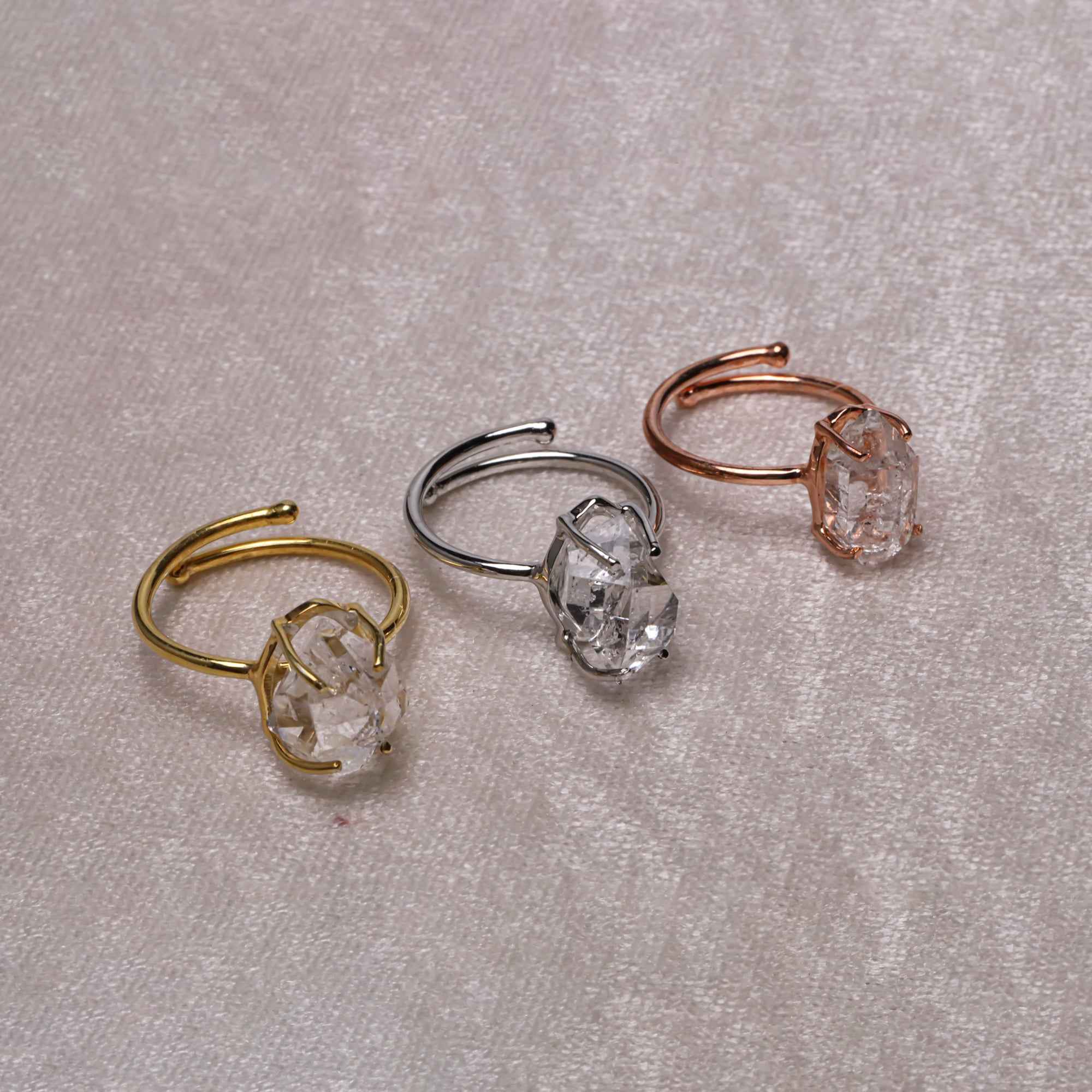 Raw Herkimer 10–15mm Ring in 925 Sterling Silver Rough Gemstone Handmade Crystal Jewelry Gift for Her