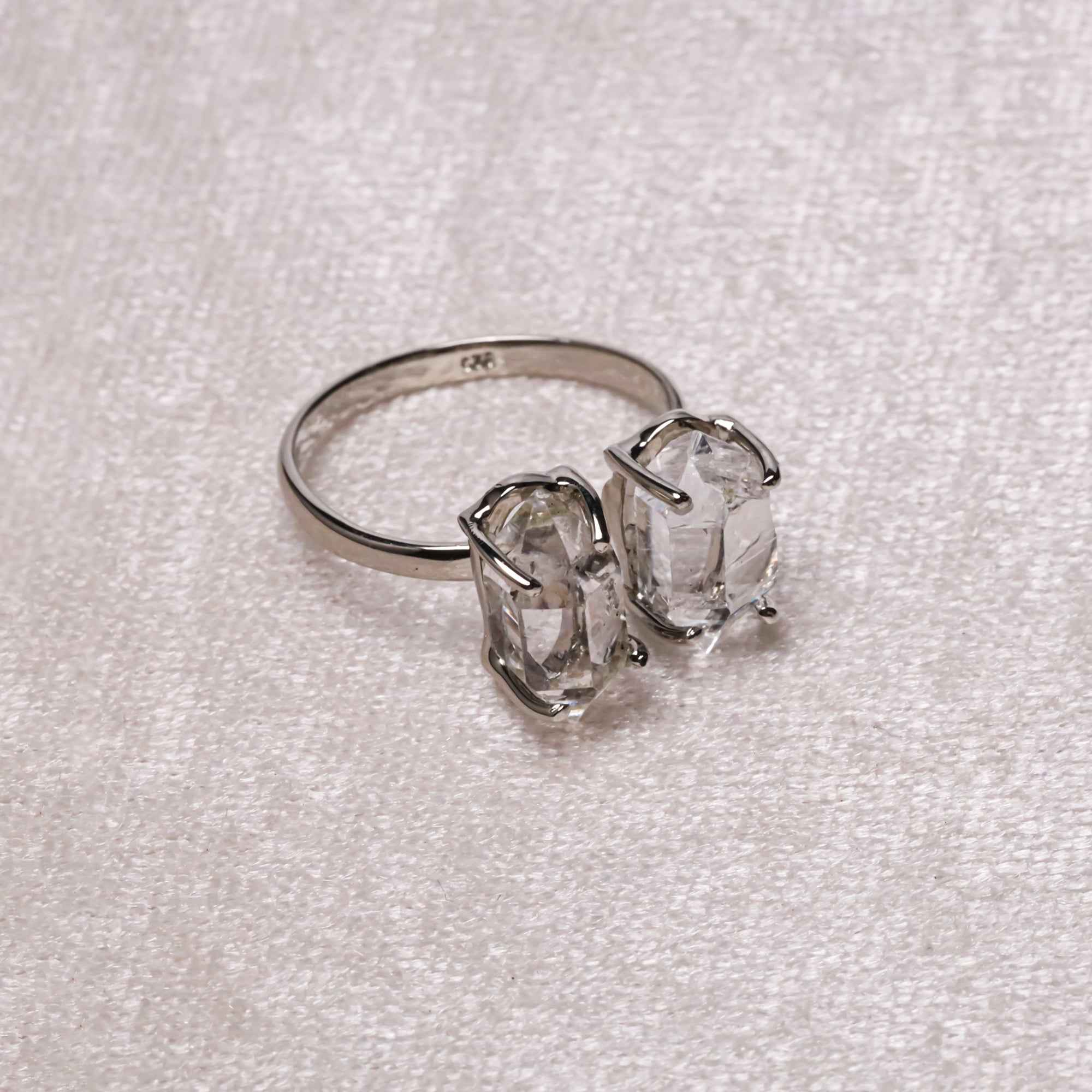 Raw Herkimer Two Stone 10–15mm Ring in 925 Sterling Silver Rough Gemstone Handmade Crystal Jewelry