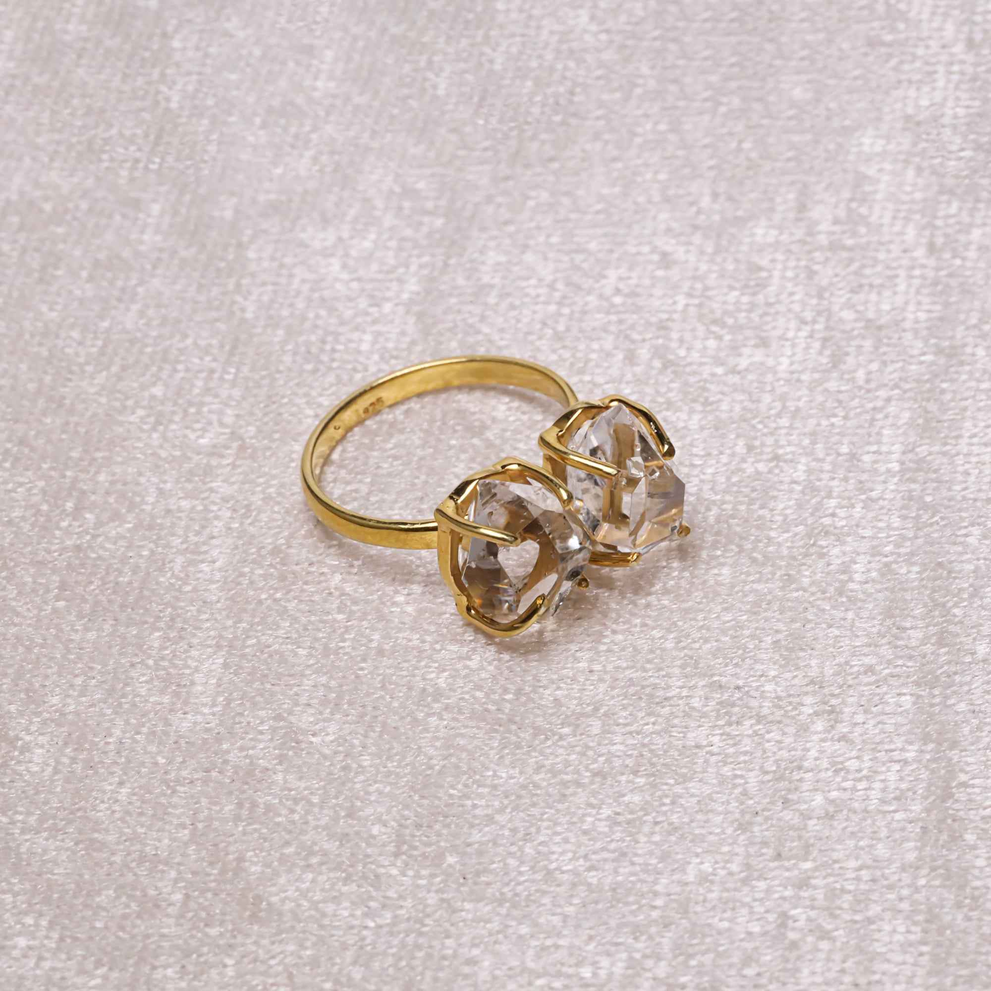 Raw Herkimer Two Stone 10–15mm Ring in 925 Sterling Silver Rough Gemstone Handmade Crystal Jewelry