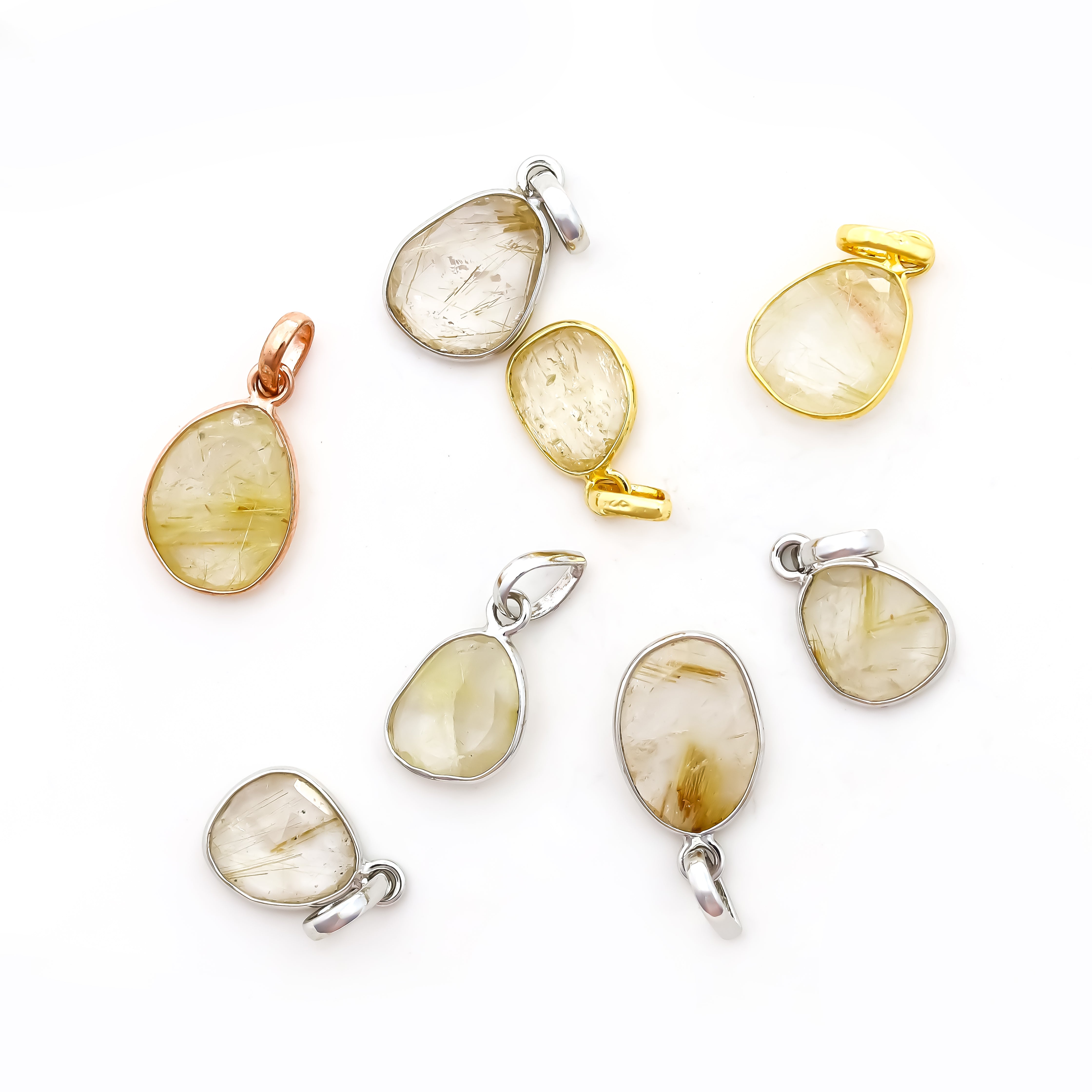 Golden Rutile Rose Cut Pendant Natural Rutile Quartz Pendant 925 Sterling Silver Handmade Jewelry Gift