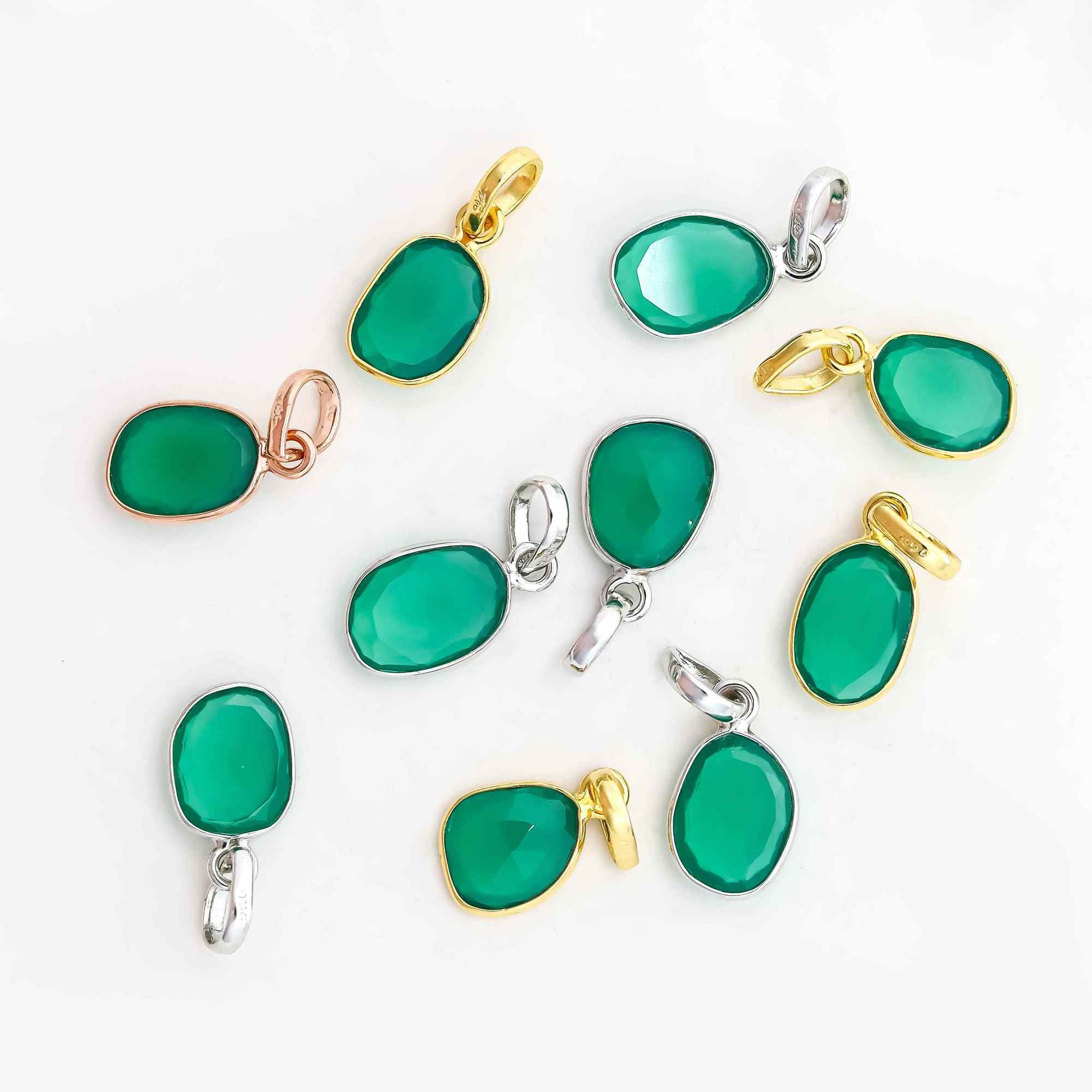 Green Onyx Rose Cut Pendant Medium Natural Green Gemstone Pendant 925 Sterling Silver Handmade Jewelry Gift