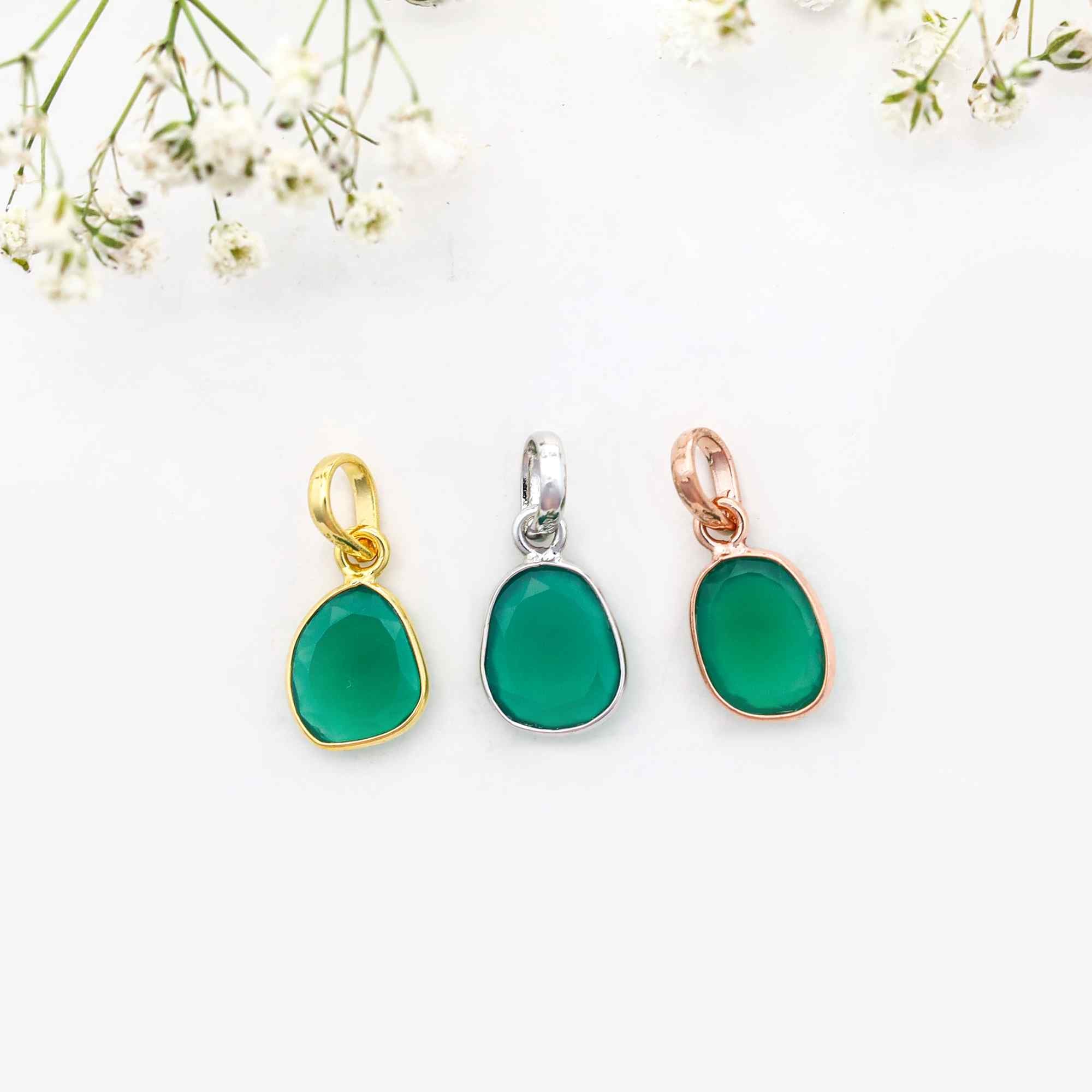 Green Onyx Rose Cut Pendant Medium Natural Green Gemstone Pendant 925 Sterling Silver Handmade Jewelry Gift