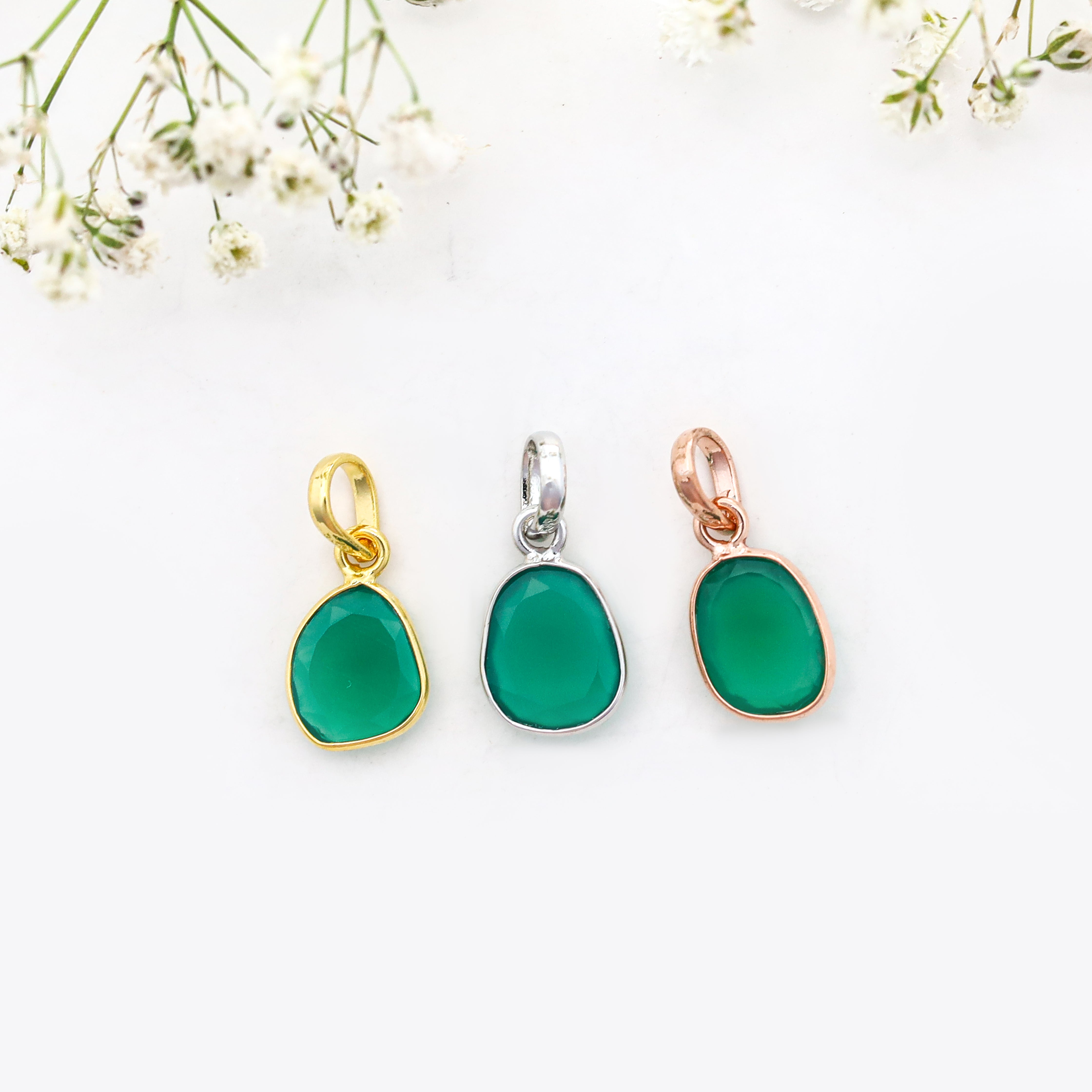 Green Onyx Rose Cut Pendant Medium Natural Green Gemstone Pendant 925 Sterling Silver Handmade Jewelry Gift
