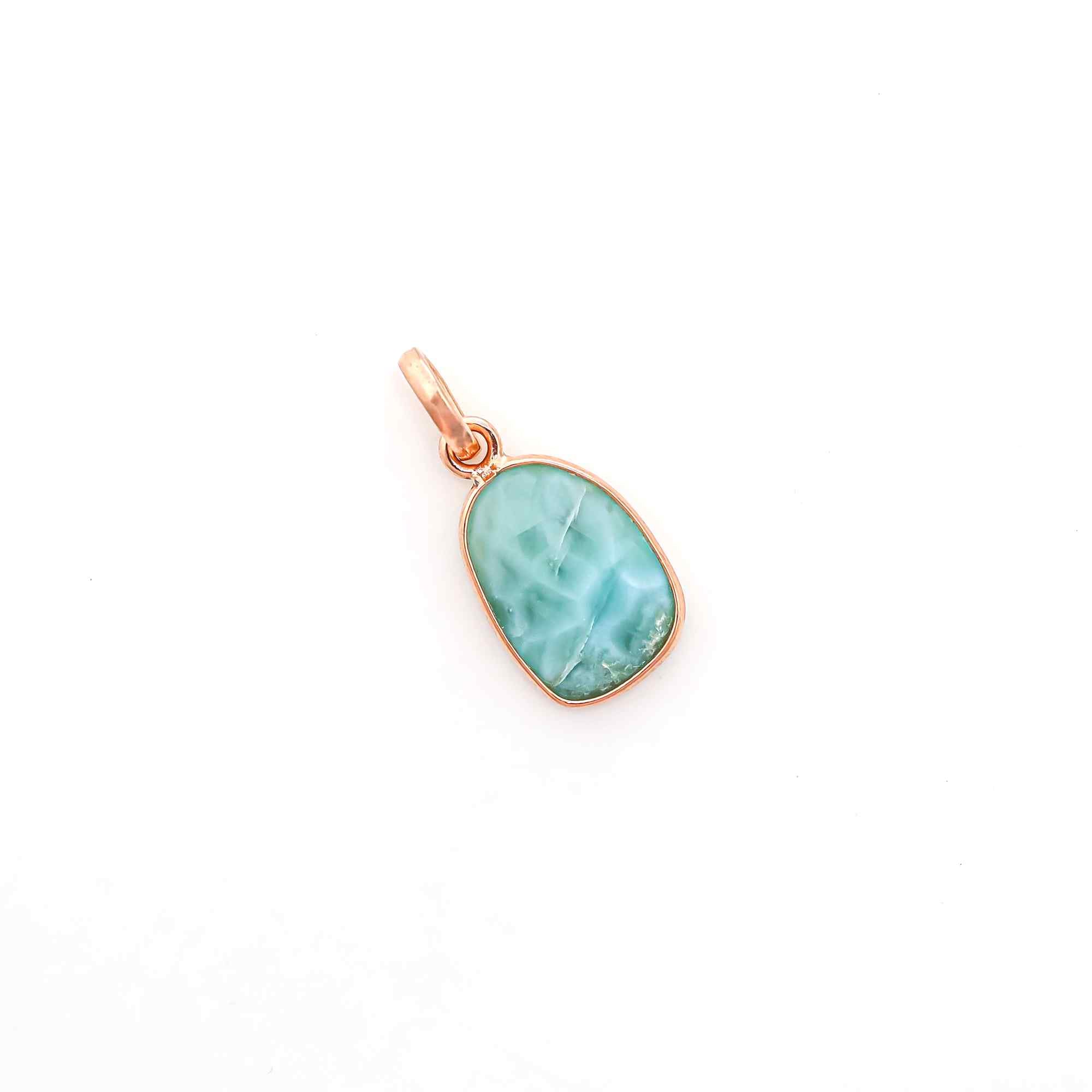 Large natural Larimar gemstone pendant in rose cut style, set in 925 sterling silver, handcrafted jewelry by Himalya Quartz.