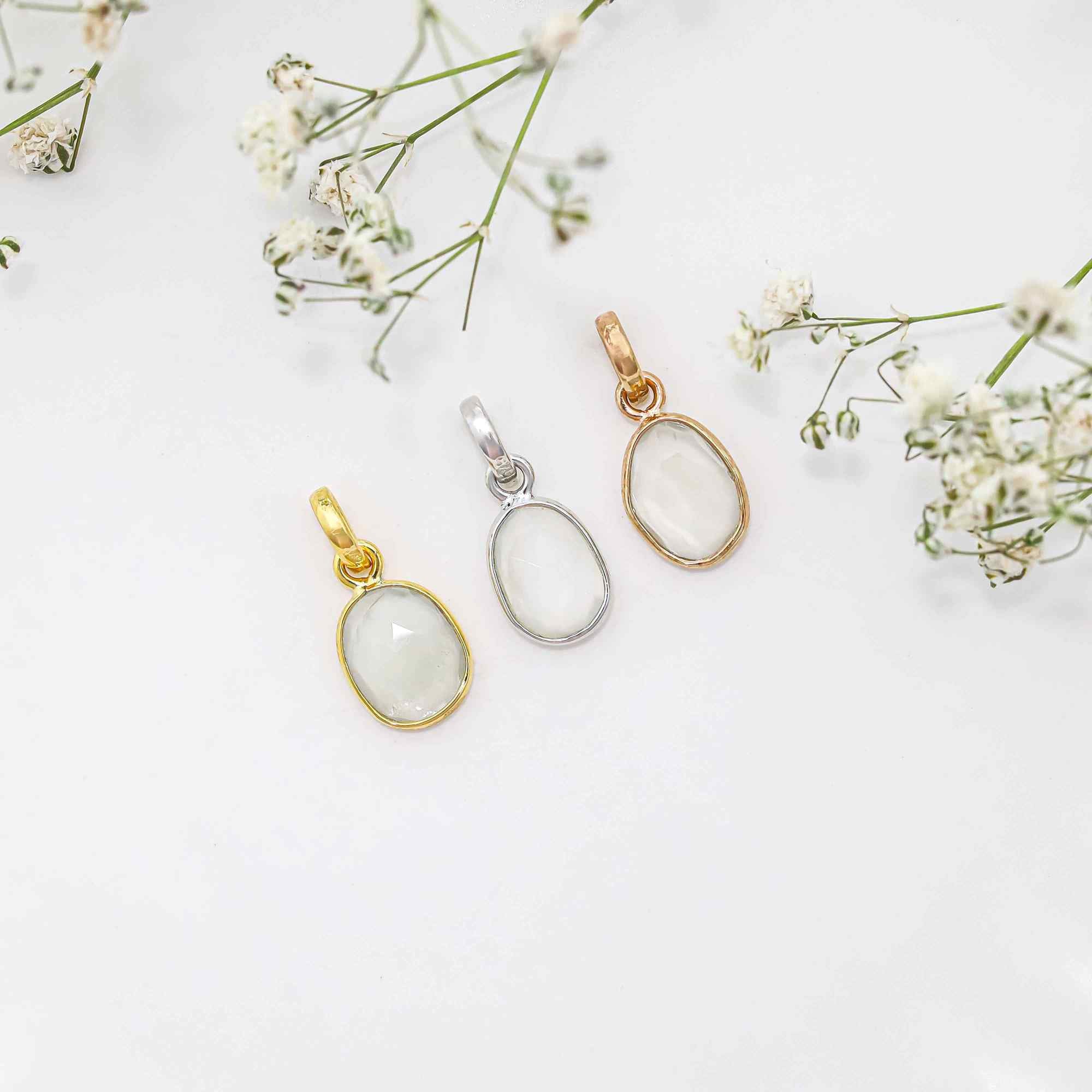 Ceylon Moonstone Rose Cut Pendant Medium Natural Moonstone Pendant 925 Sterling Silver Handmade Jewelry Gift