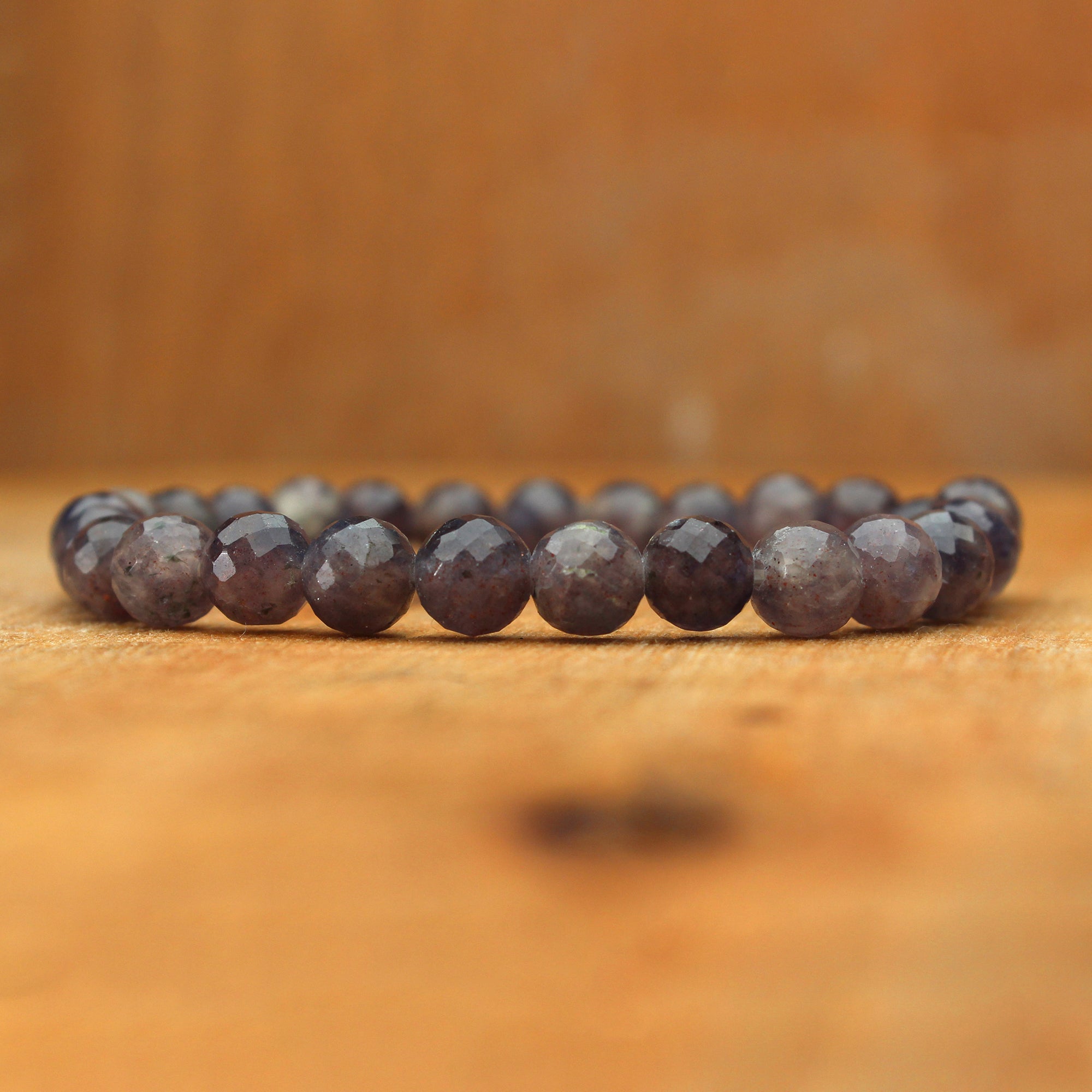 Bloodshot Iolite Bracelet 7mm Faceted Round Beads 69 Ct Natural Gemstone Jewelry