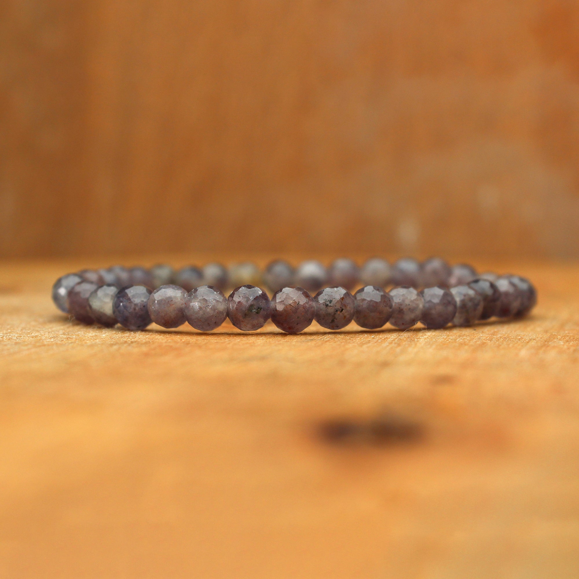 Bloodshot Iolite Faceted Round Bead Bracelet Natural Gemstone Jewelry 46 Ct