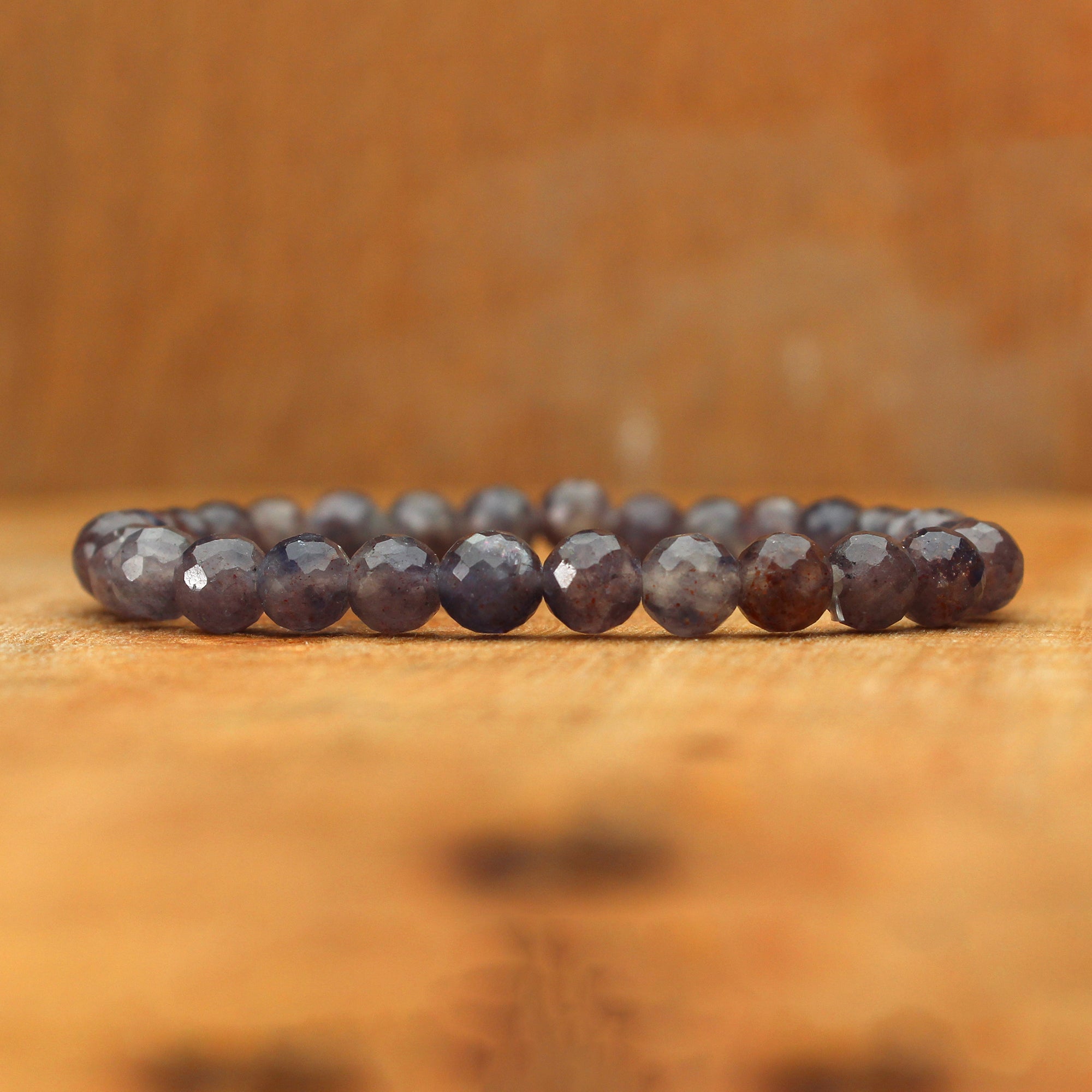 Bloodshot Iolite Faceted Round Bead Bracelet Natural Gemstone Jewelry 59 Ct