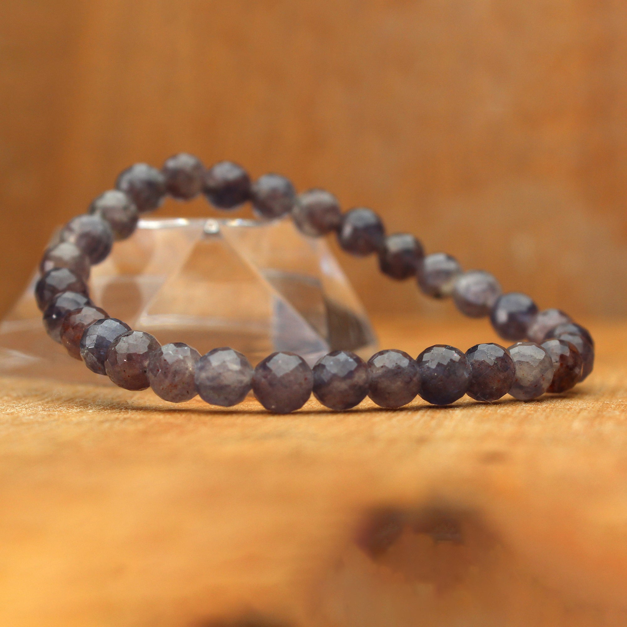Bloodshot Iolite Faceted Round Bead Bracelet Natural Gemstone Jewelry 59 Ct