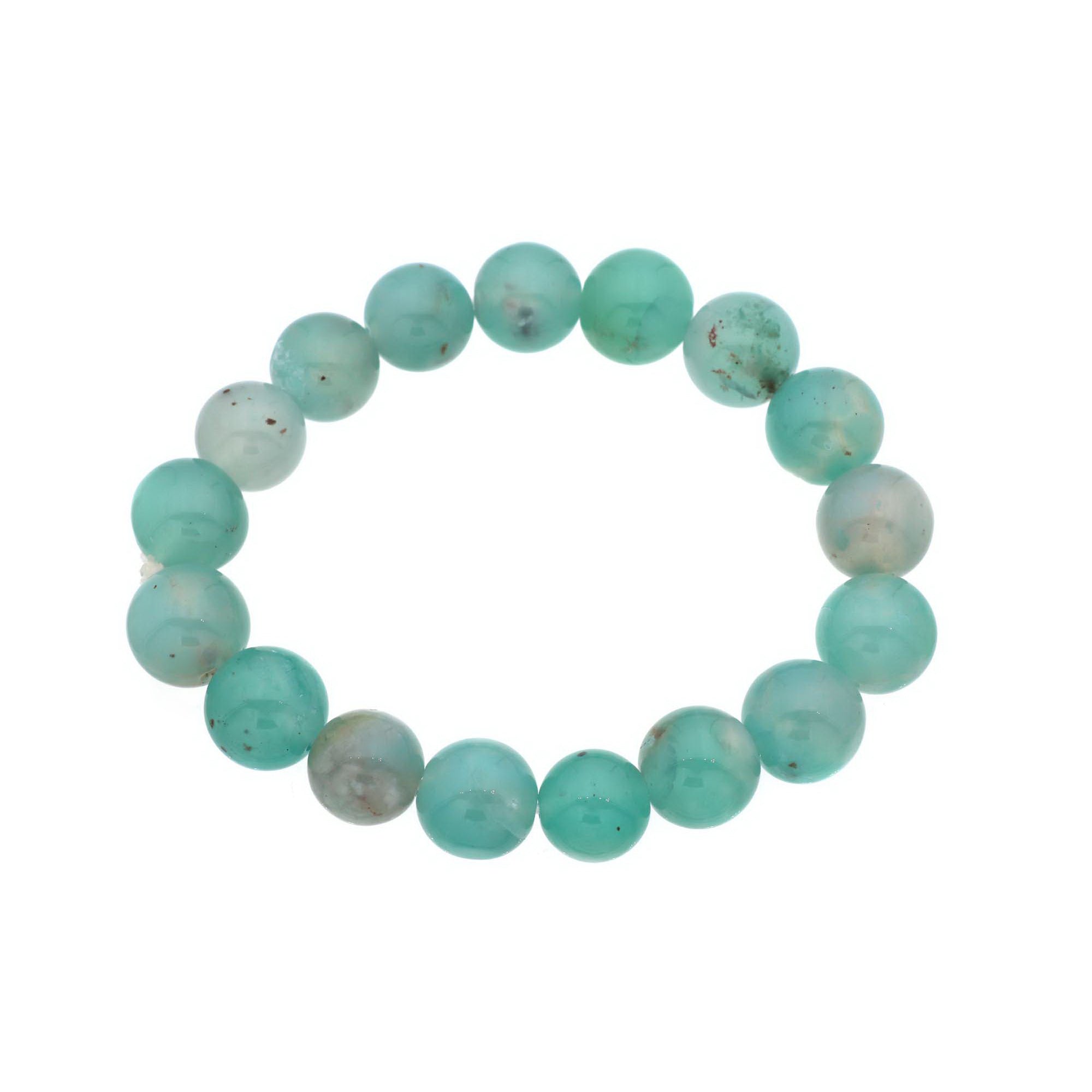 Natural Aqua Chalcedony Healing Bracelet Polished Round Gem Beads Handmade 192 Ct