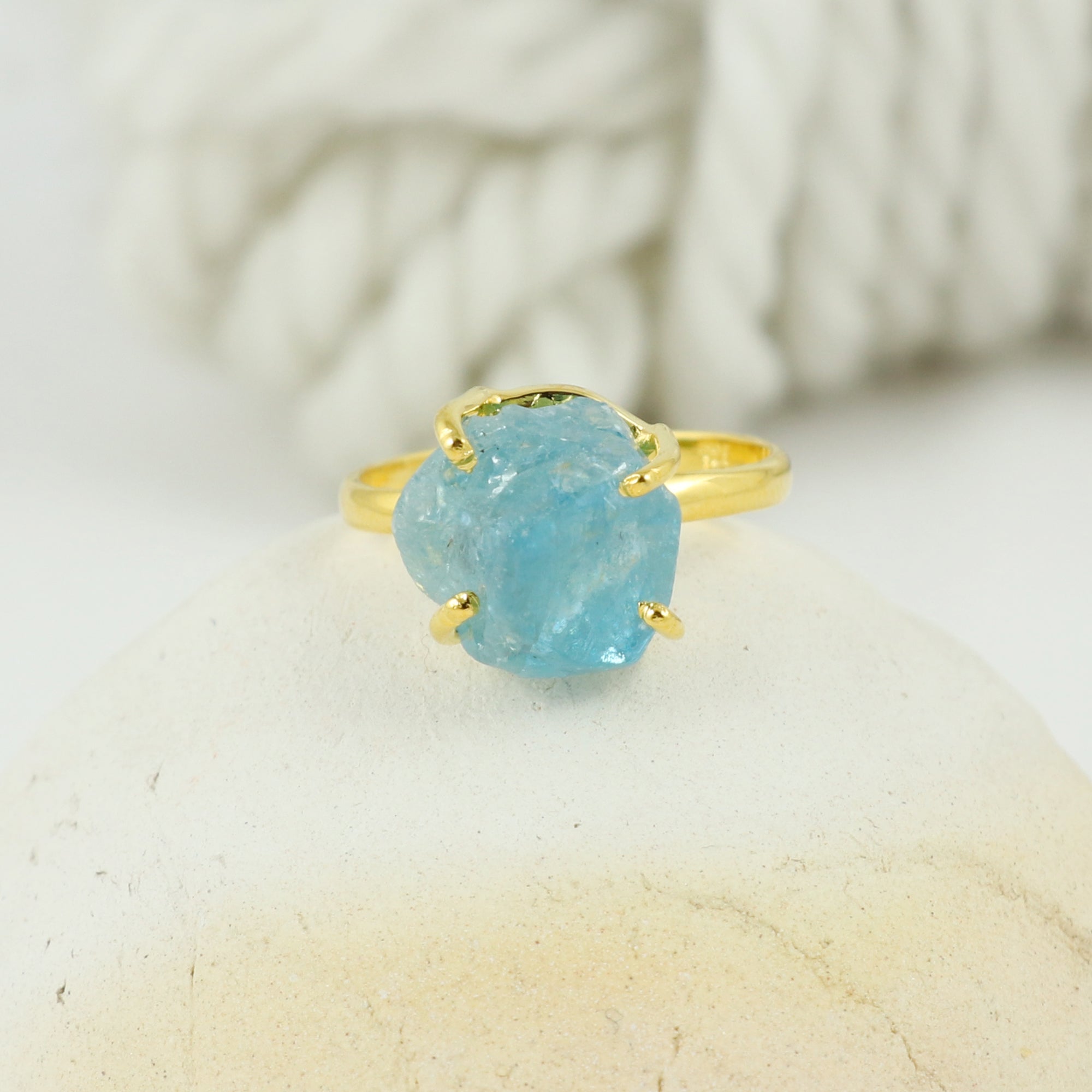 Raw Blue Zircon Ring in 925 Sterling Silver Rough Gemstone Ring Handmade Jewelry