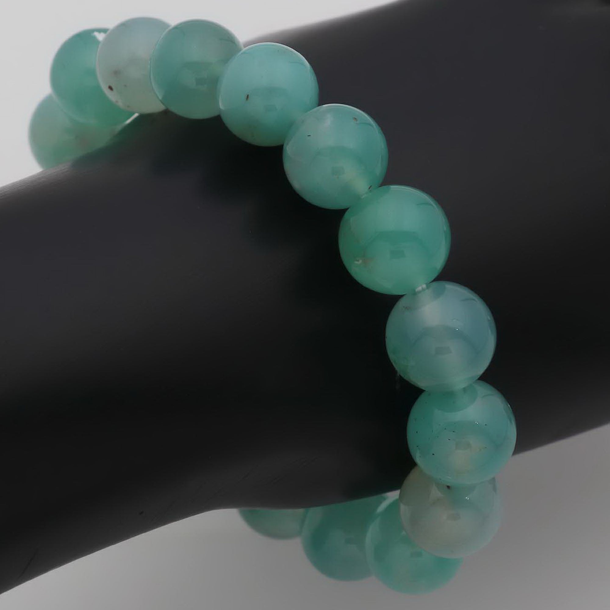 Natural Aqua Chalcedony Healing Bracelet Polished Round Gem Beads Handmade 192 Ct
