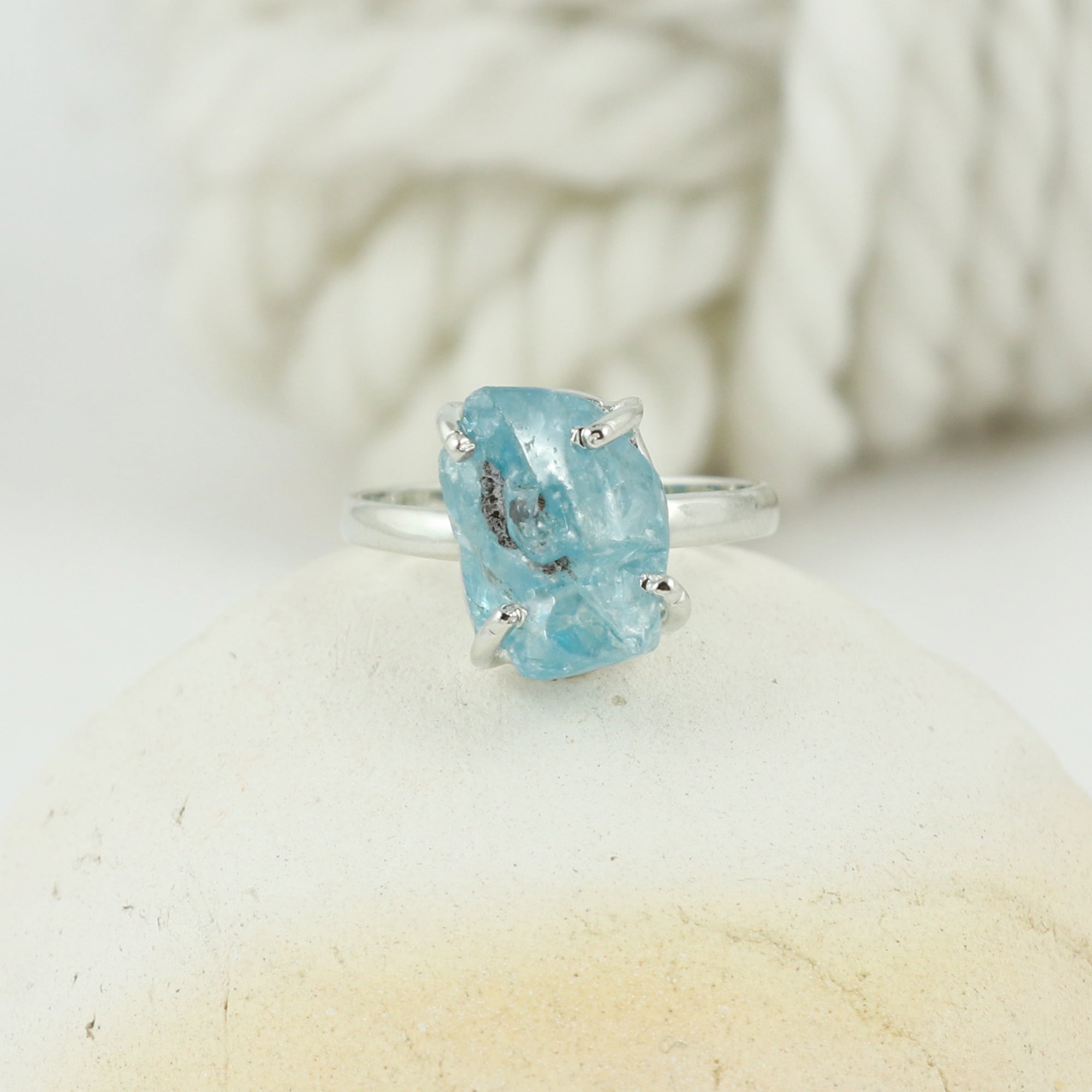 Raw Blue Zircon Ring in 925 Sterling Silver Rough Gemstone Ring Handmade Jewelry