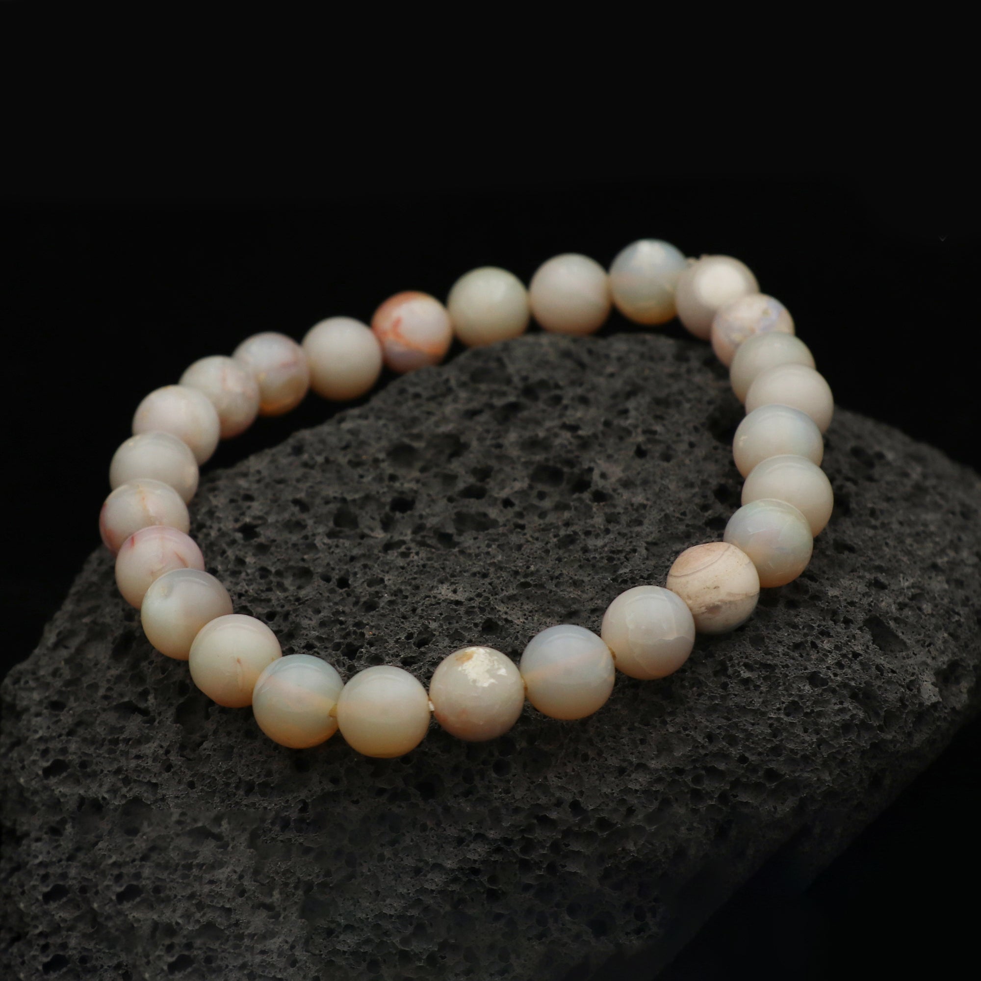 Graceful Australian Opal Bracelet Petite Round Gemstone Beads Handmade 69 Ct