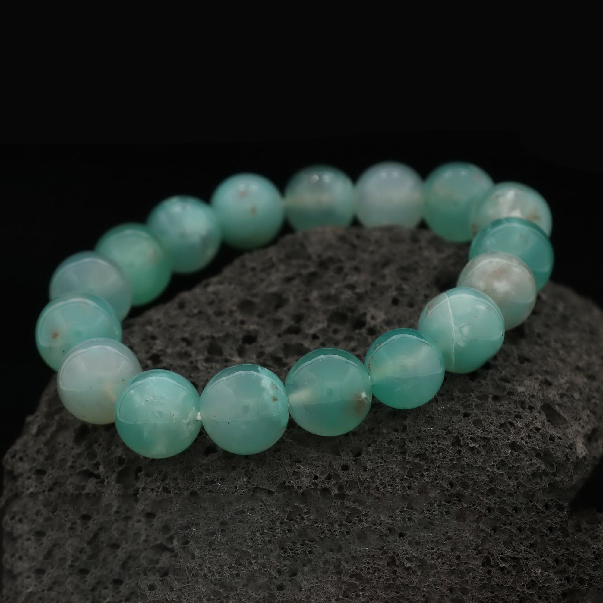 Natural Aqua Chalcedony Healing Bracelet Polished Round Gem Beads Handmade 192 Ct
