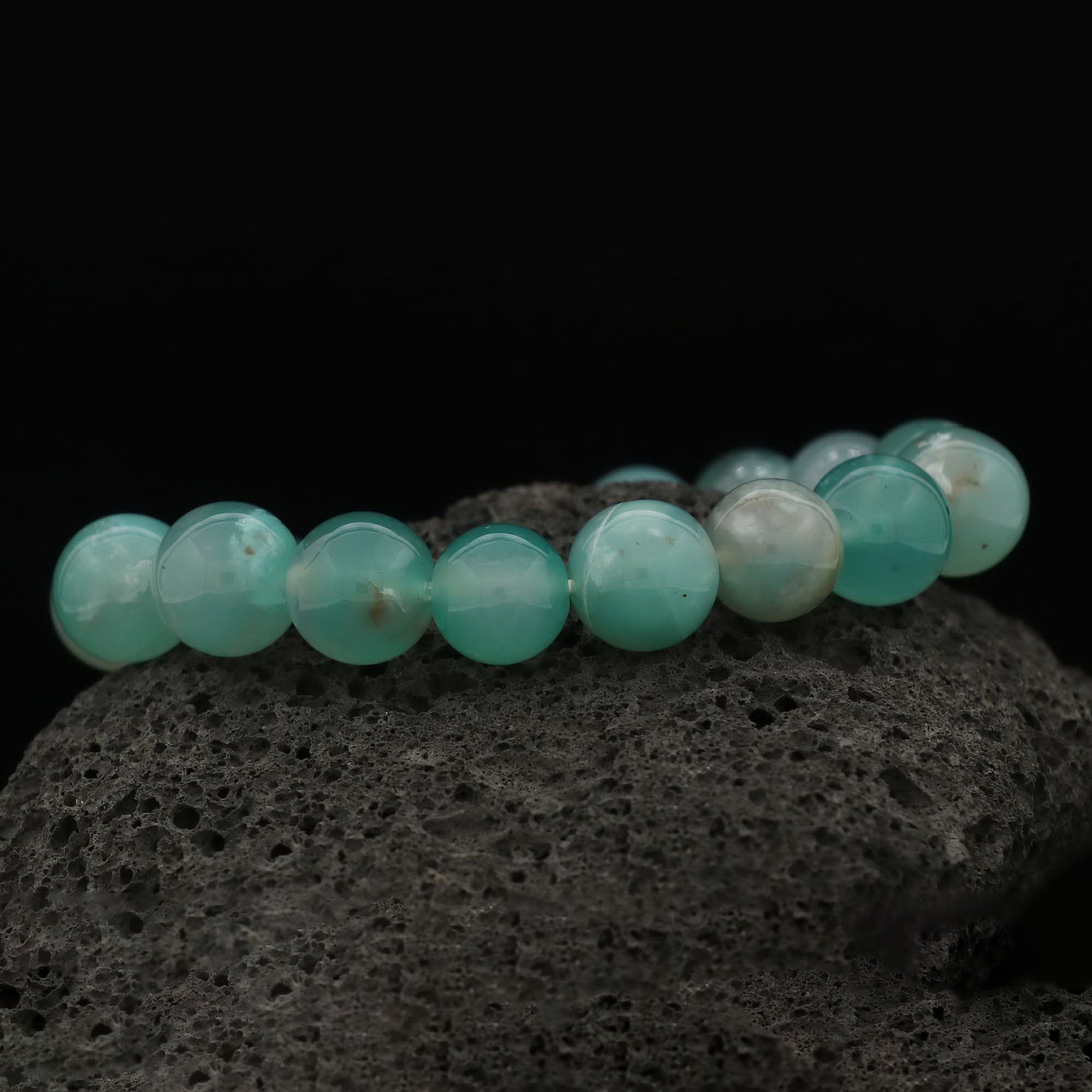 Natural Aqua Chalcedony Healing Bracelet Polished Round Gem Beads Handmade 192 Ct
