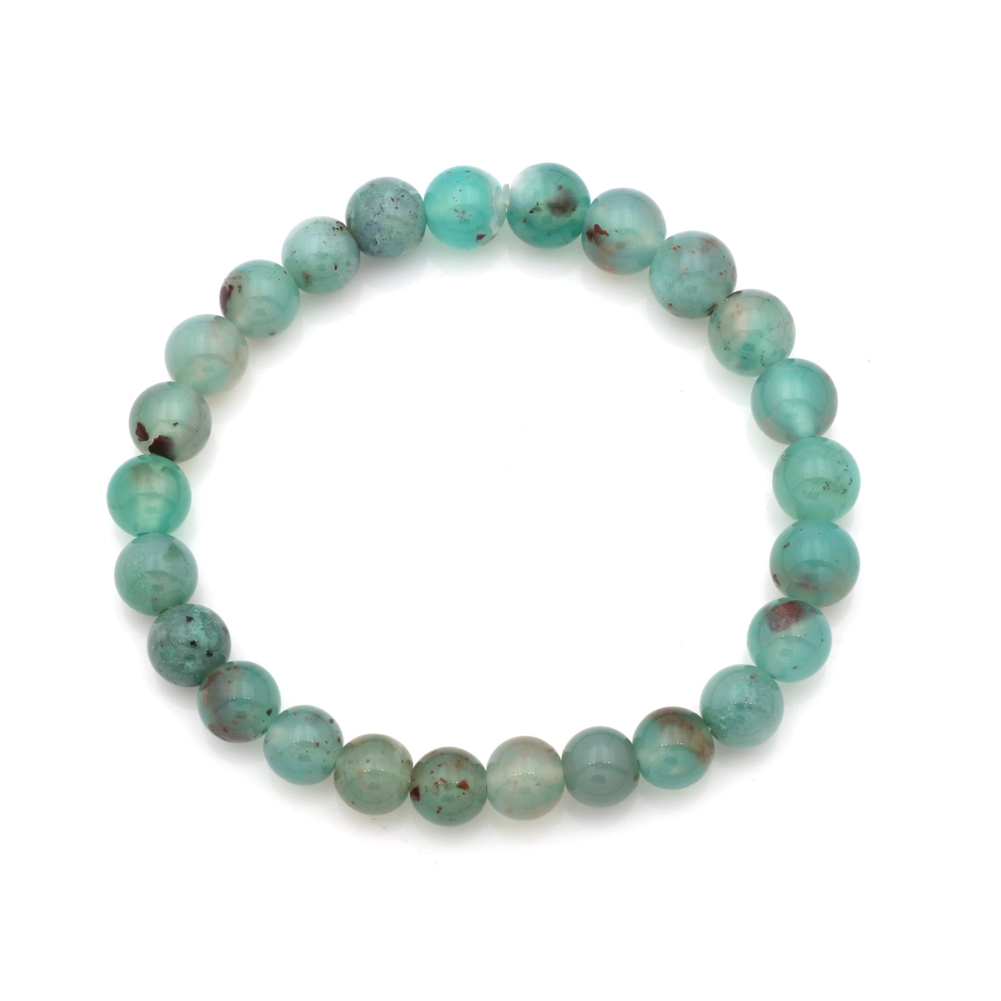 Natural Aqua Chalcedony Crystal Bracelet Round Beaded Handmade Jewelry 95 Ct
