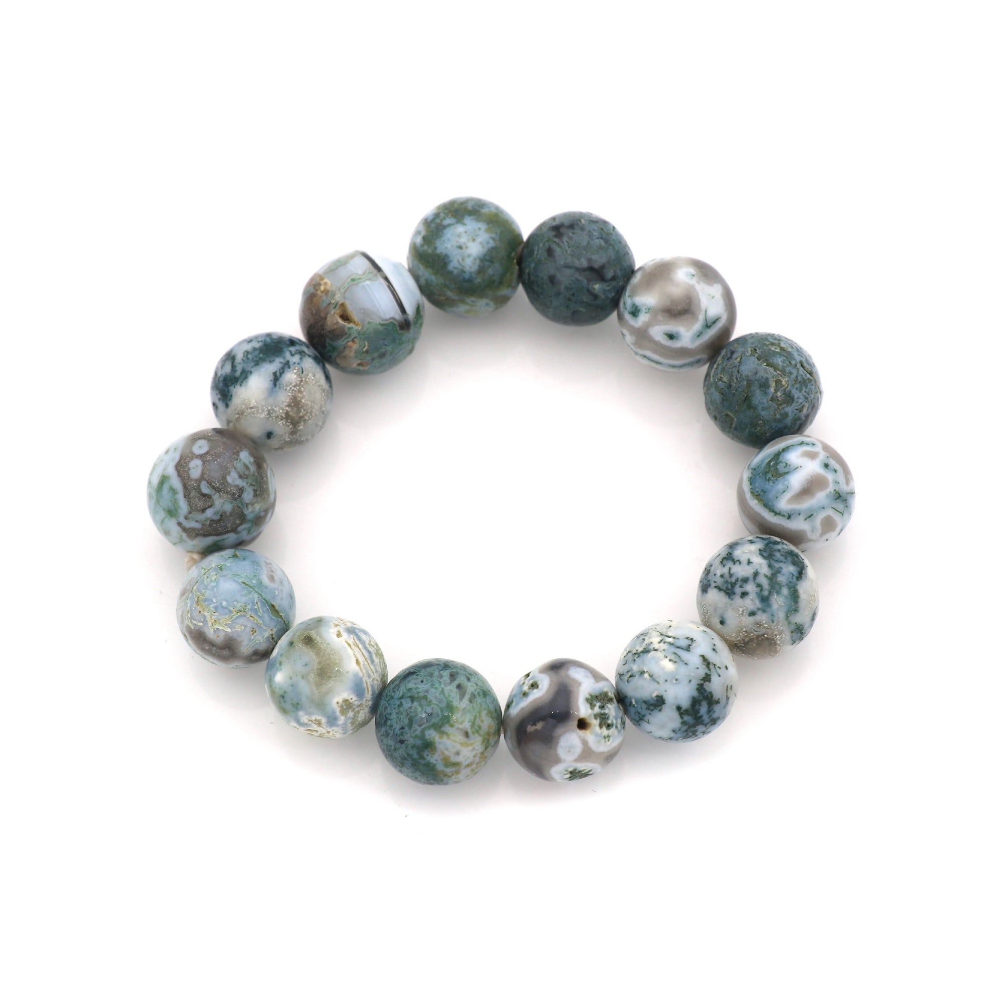 Natural Moss Green Opal Bracelet Round Plain Gemstone Beads Handmade 239 Ct
