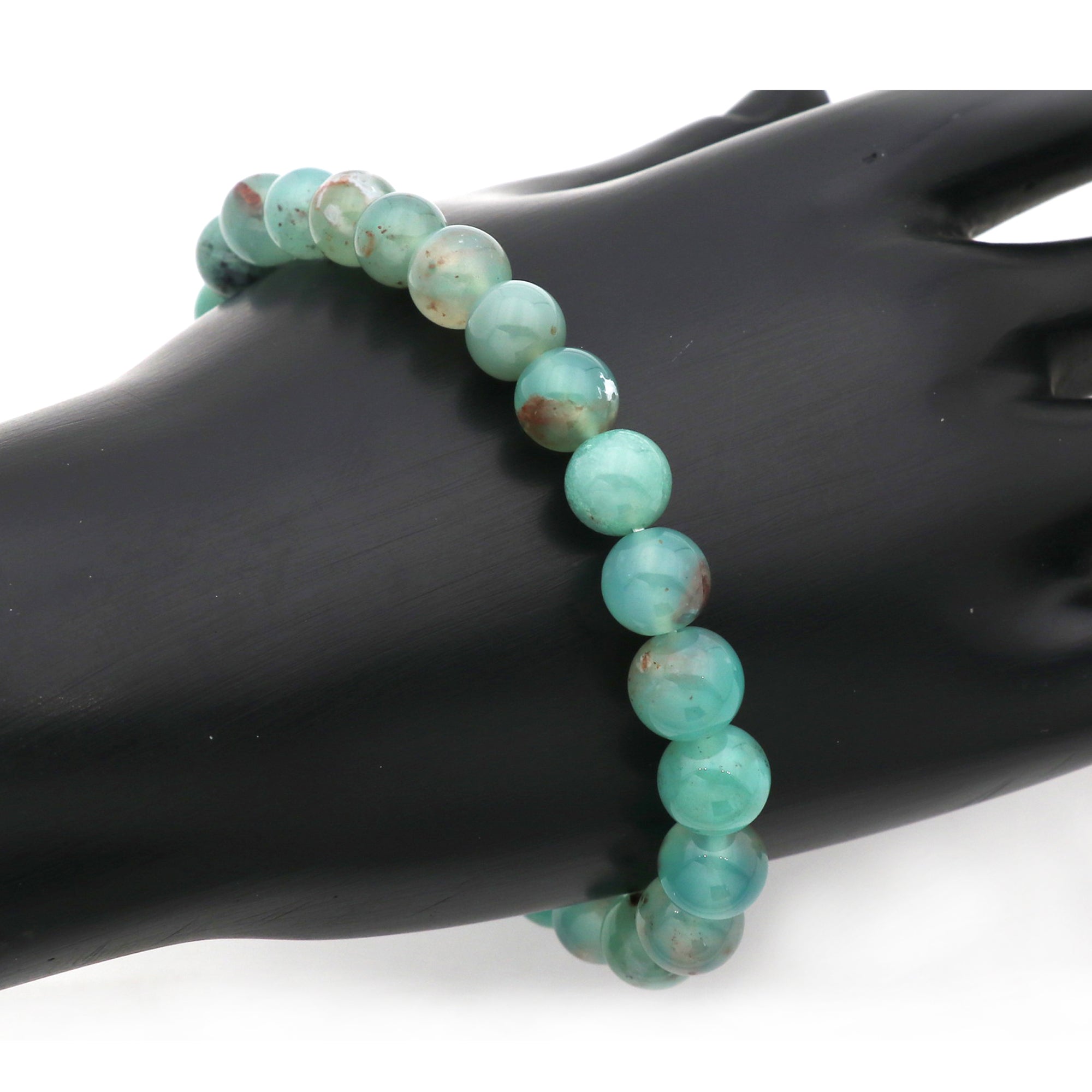 Natural Aqua Chalcedony Crystal Bracelet Round Beaded Handmade Jewelry 95 Ct