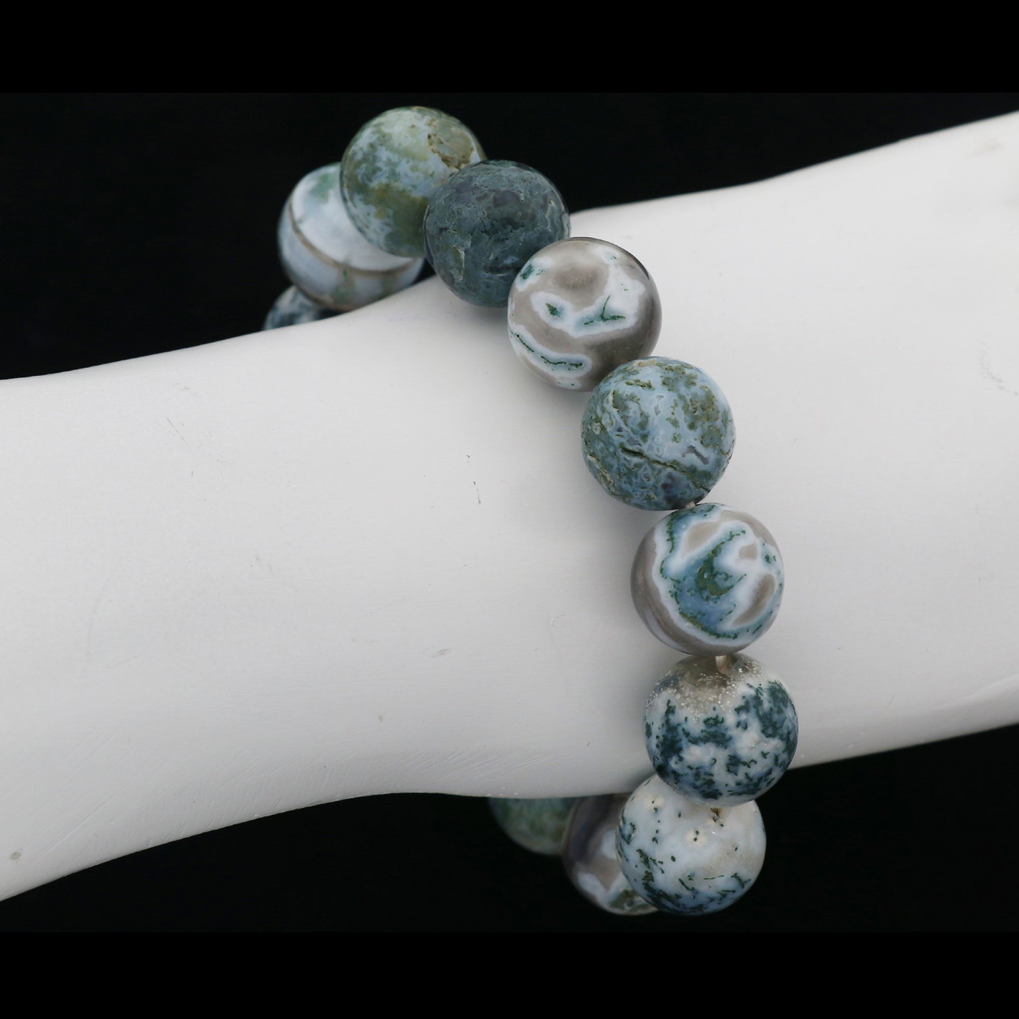 Natural Moss Green Opal Bracelet Round Plain Gemstone Beads Handmade 239 Ct