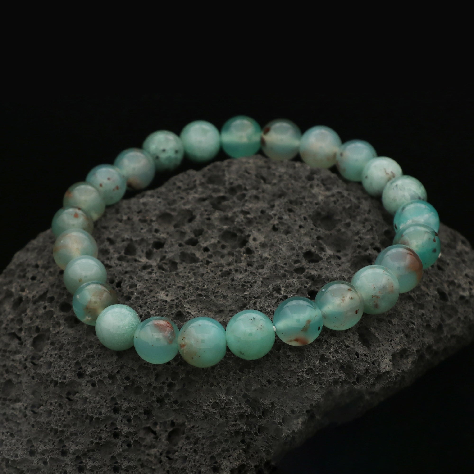 Natural Aqua Chalcedony Crystal Bracelet Round Beaded Handmade Jewelry 95 Ct