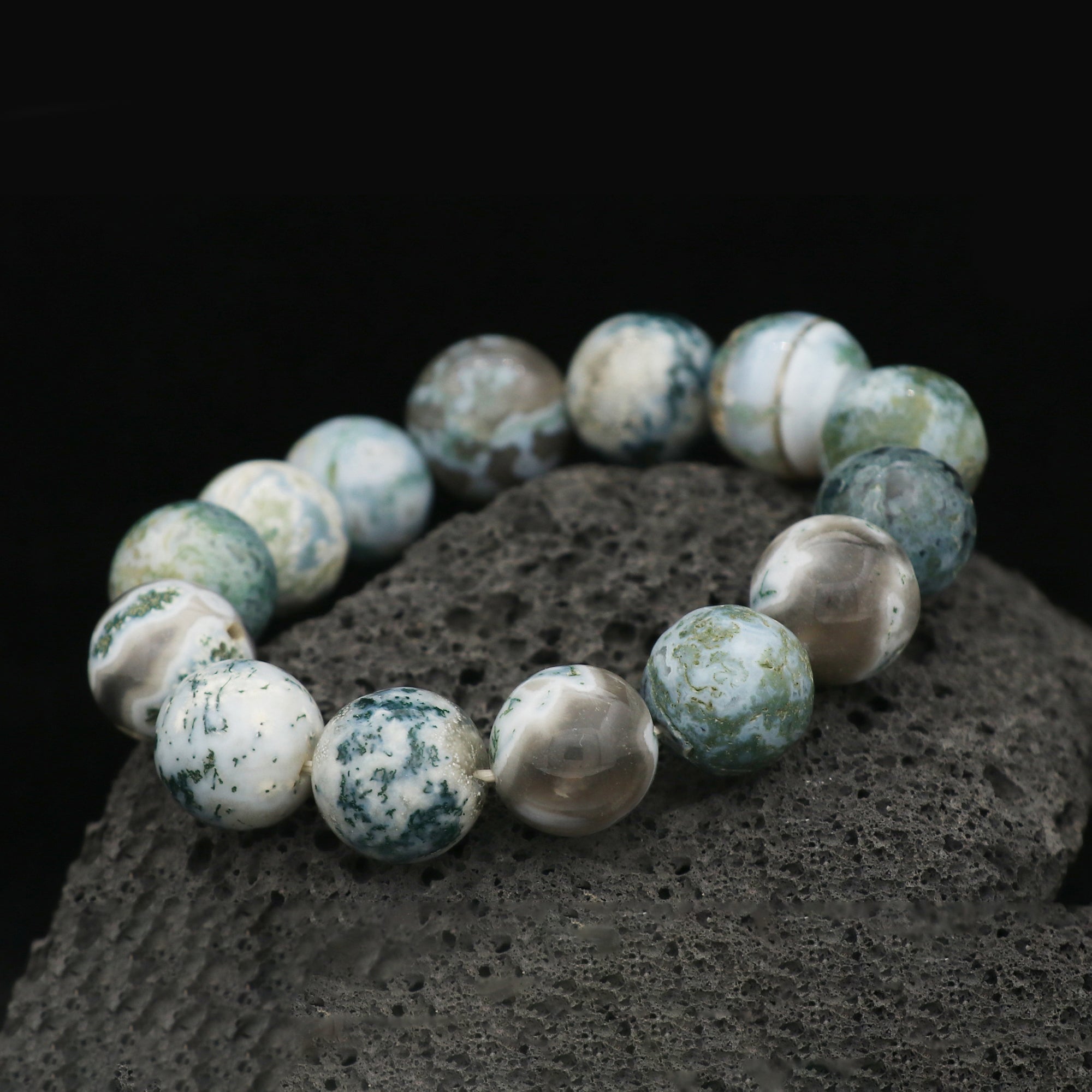 Natural Moss Green Opal Bracelet Round Plain Gemstone Beads Handmade 239 Ct