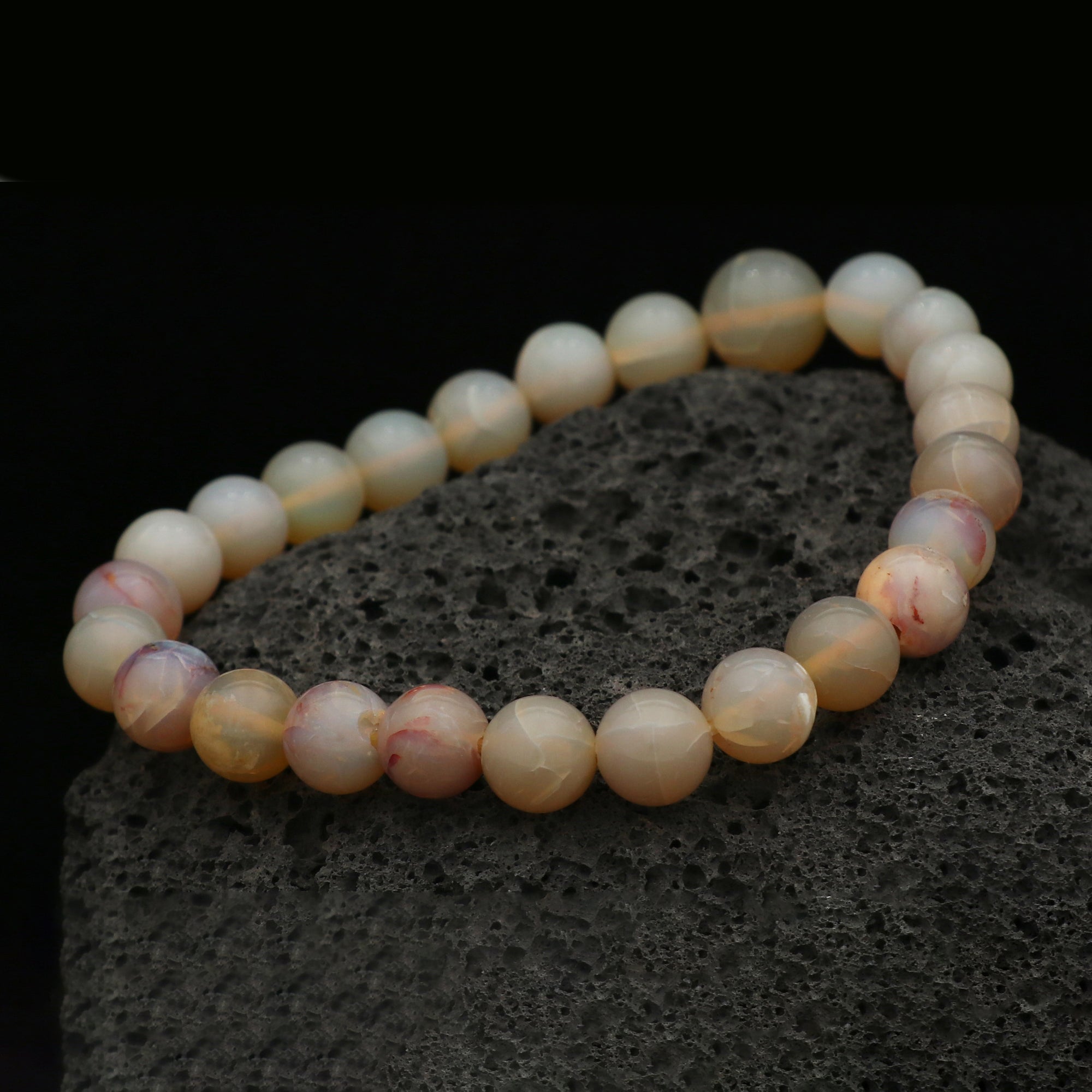 Lustrous Australian Opal Bracelet Natural Round Beads Handcrafted Jewelry 70 Ct